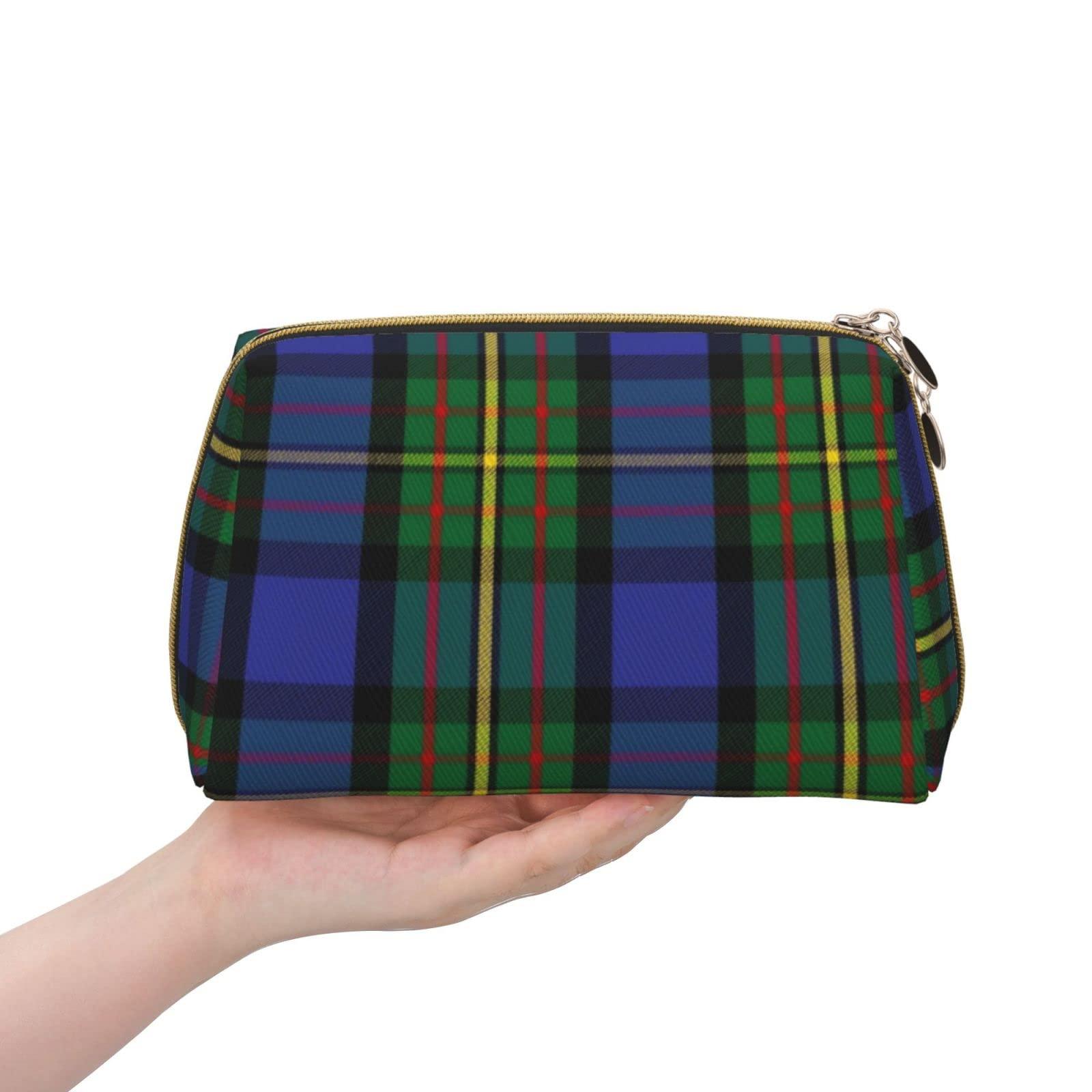 MIZIBAO Small Makeup Bag for Purse, Scottish Clan MacLaren Tartan Plaid PU Leather Travel Cosmetic Pouch, Portable Toiletry Bag for Women Girls Daily Storage Organizer