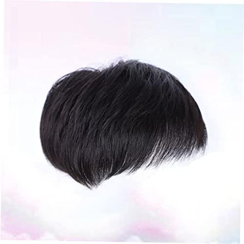 SOLUSTRE SOLUSTRE Mens Wig Short Hair Mens Hair Replacement Wigs Men Black Wig Male Bald Patch Overhead Replacement Wigs Black