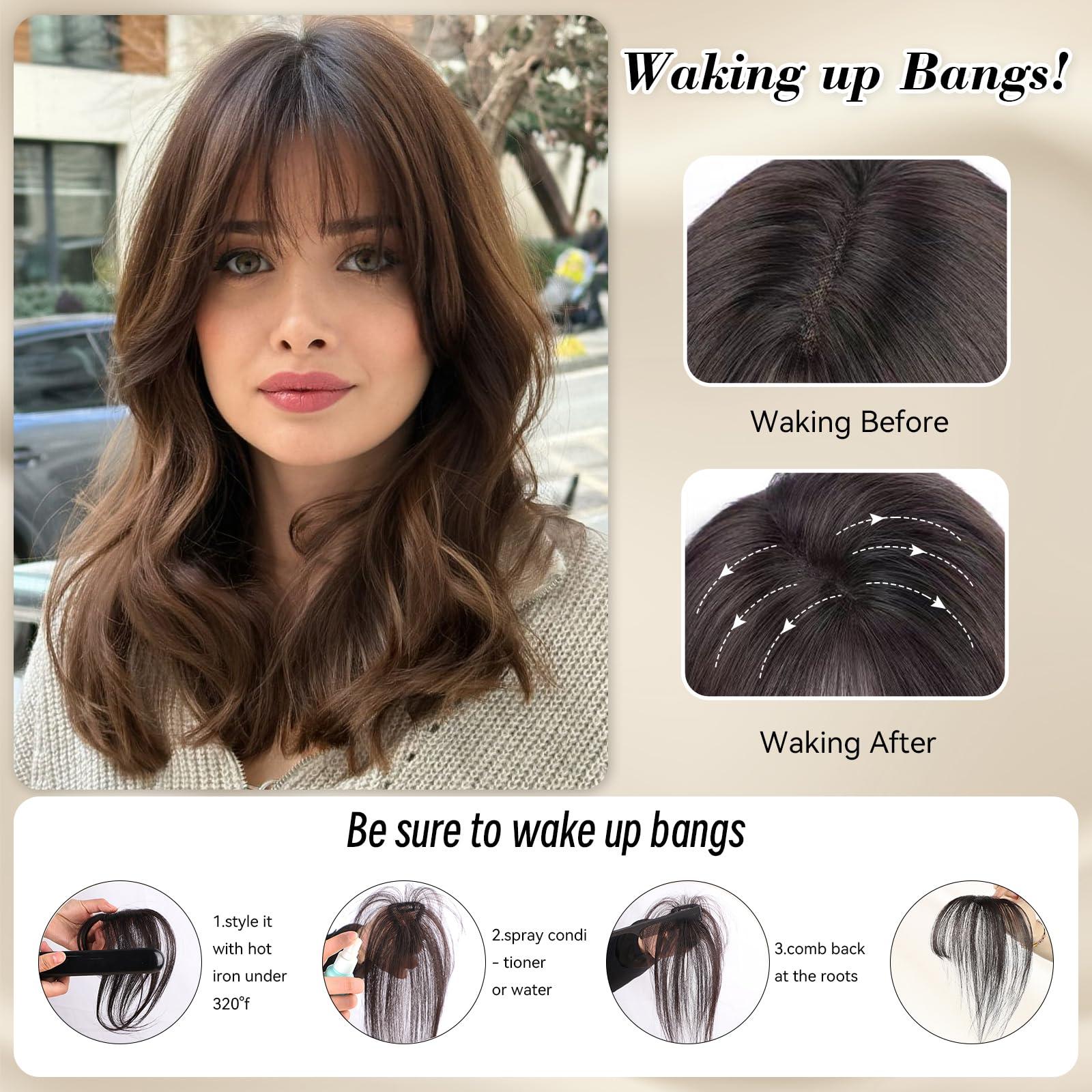 YOUKNOWIG YOUKNOWIG Bangs Hair Clip in Bangs Hair Toppers for Women 100% Real Human Hair Clip on Bangs for Women Dark Brown Wispy Fack Bangs 360Cover Lace Topper Bangs for Daily Wear