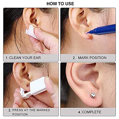 prgislew Ear Piercing Gun - Silmy 2 Pack Ear Piercing Kit Disposable Self Ear Piercing Gun with Ear Stud and Clean Tool Pierce Kit Tool for Nose Studs Cartilage Tragus Helix Piercing Gun (Silver White1)
