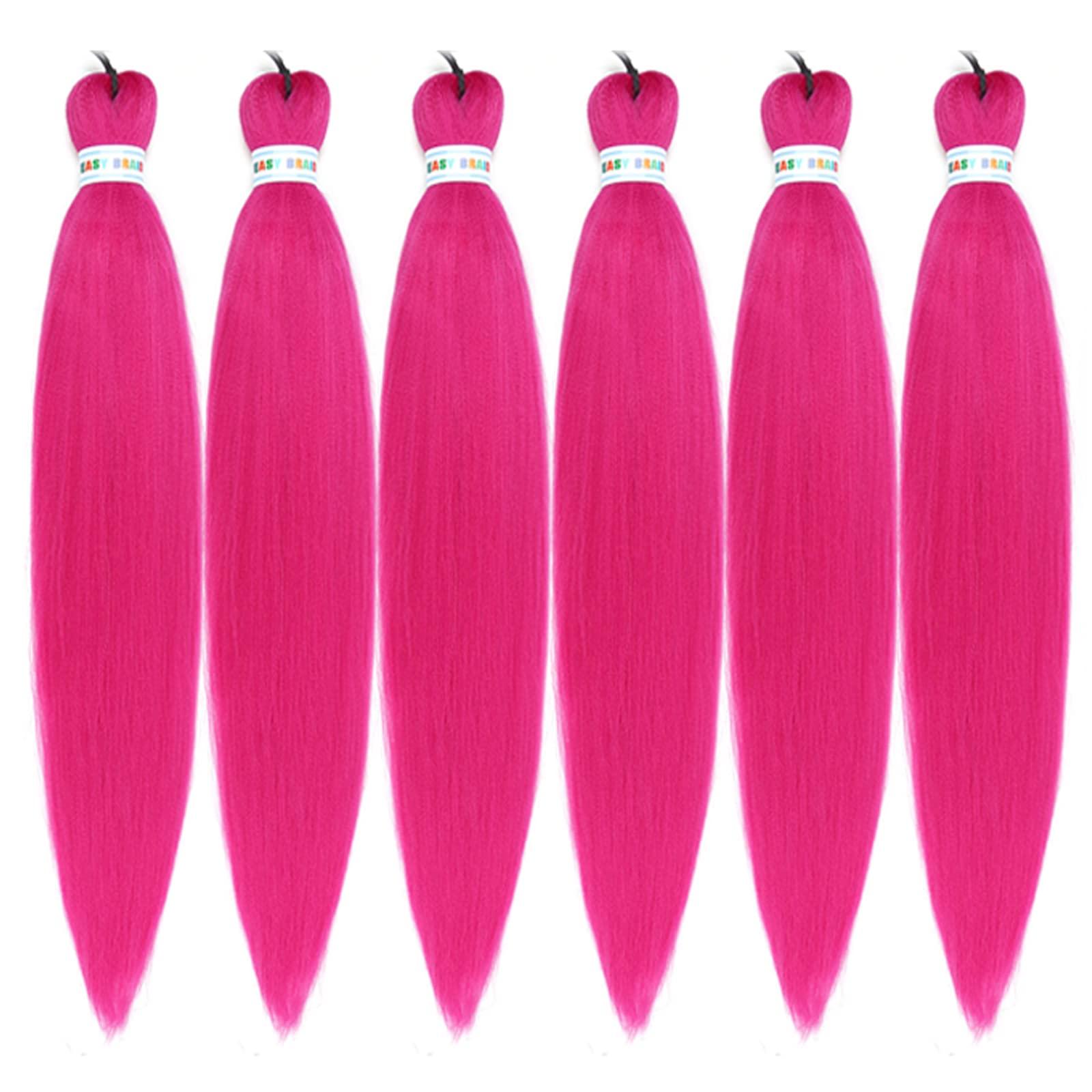 Gozill Hot Pink Braiding Hair Pre Stretched Synthetic Box Braids Hair Extension for Braiding 6 Packs