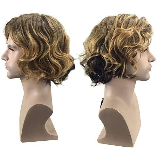 SYGJ SYGJ Mens Wig Blonde Bob Wig Bob Hair Wigs Halloween Wigs for Men Curly Wig Golden Cosplay Halloween Wig for Fancy Dress (Golden)