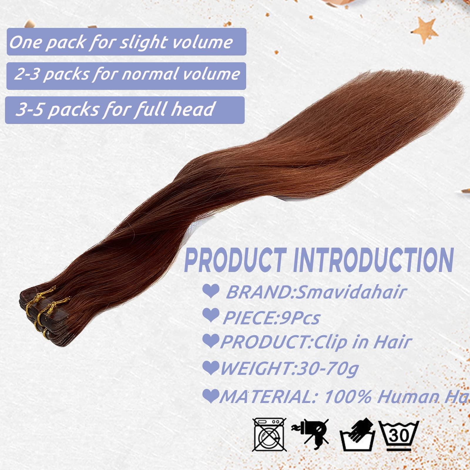 Smavida Dark Auburn Remy Tape in Hair Extensions Premium 100% Human Hair with Invisible Tape Attached Semi Permanent Hair Extensions 24Inch Silk Straight Human Hair Extensions 70grams for Girls/Women