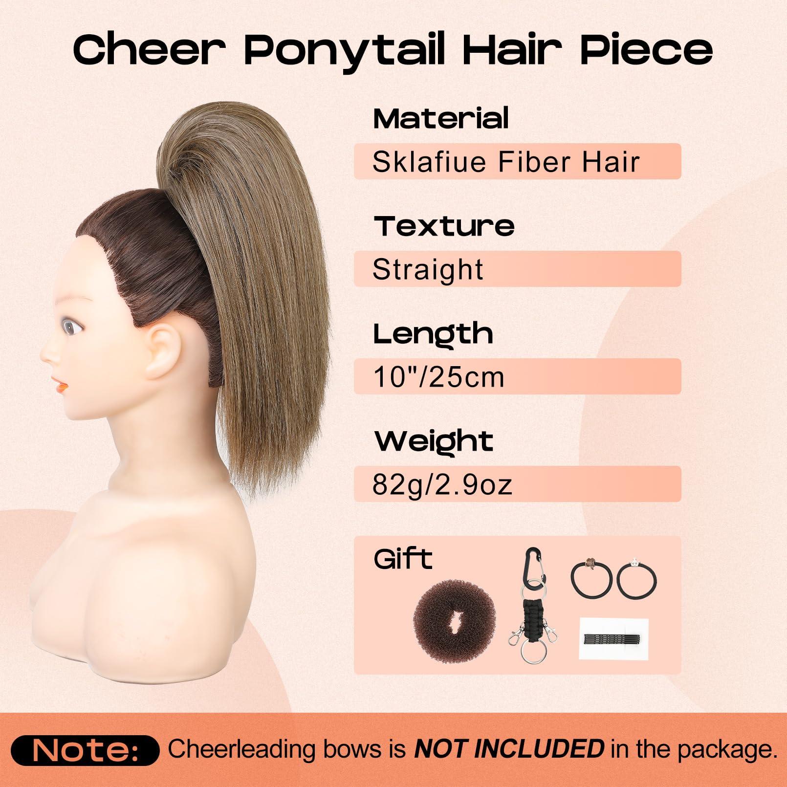 SEIKEA SEIKEA Cheer Ponytail Hair Piece, 10\" Straight Tangle-Resistant Smooth Natural Blonde Cheerleader Hairpiece Ponytail Extension for Cheer Competition, Dance, Performance, Ash Blonde