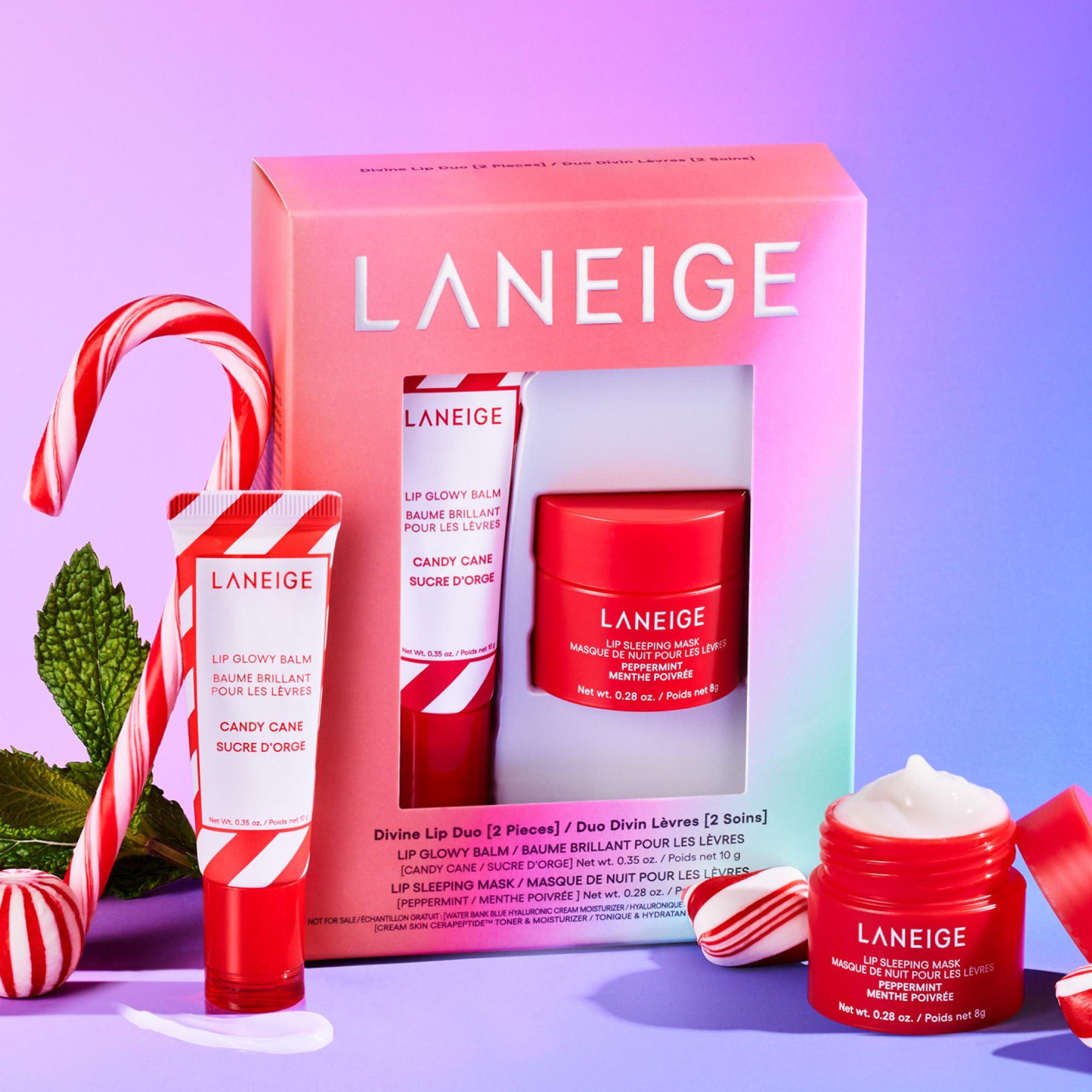LANEIGE LANEIGE Divine Lip Duo: Lip Sleeping Mask Peppermint Intense Hydration with Vitamin C, Lip Glowy Balm Candy Cane