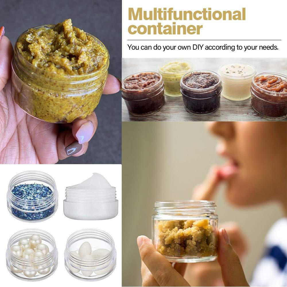 AMORIX 2 oz Plastic Containers with Lids 60pcs Plastic Jars with White Lids + 3/5/10 Gram 12pcs Sample Containers Travel Jar Great for Lip Scrub, Body Butters, Cream, Lotion (72 Pack)