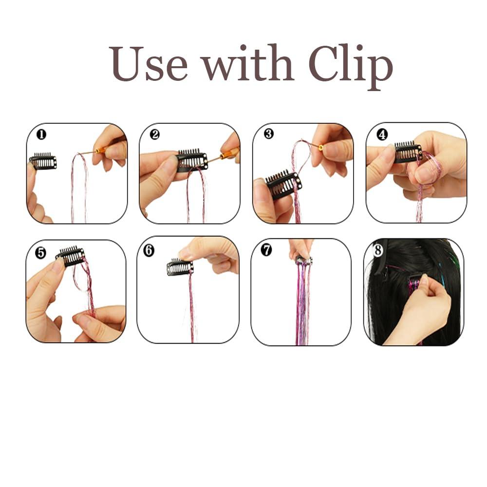 CelineBella CelineBella Pink Hair Tinsel Fairy Hair Extensions Kit Sparkling Shiny Highlights Glitter Light Pink Tinsel Hair Extensions for Women Girls Children