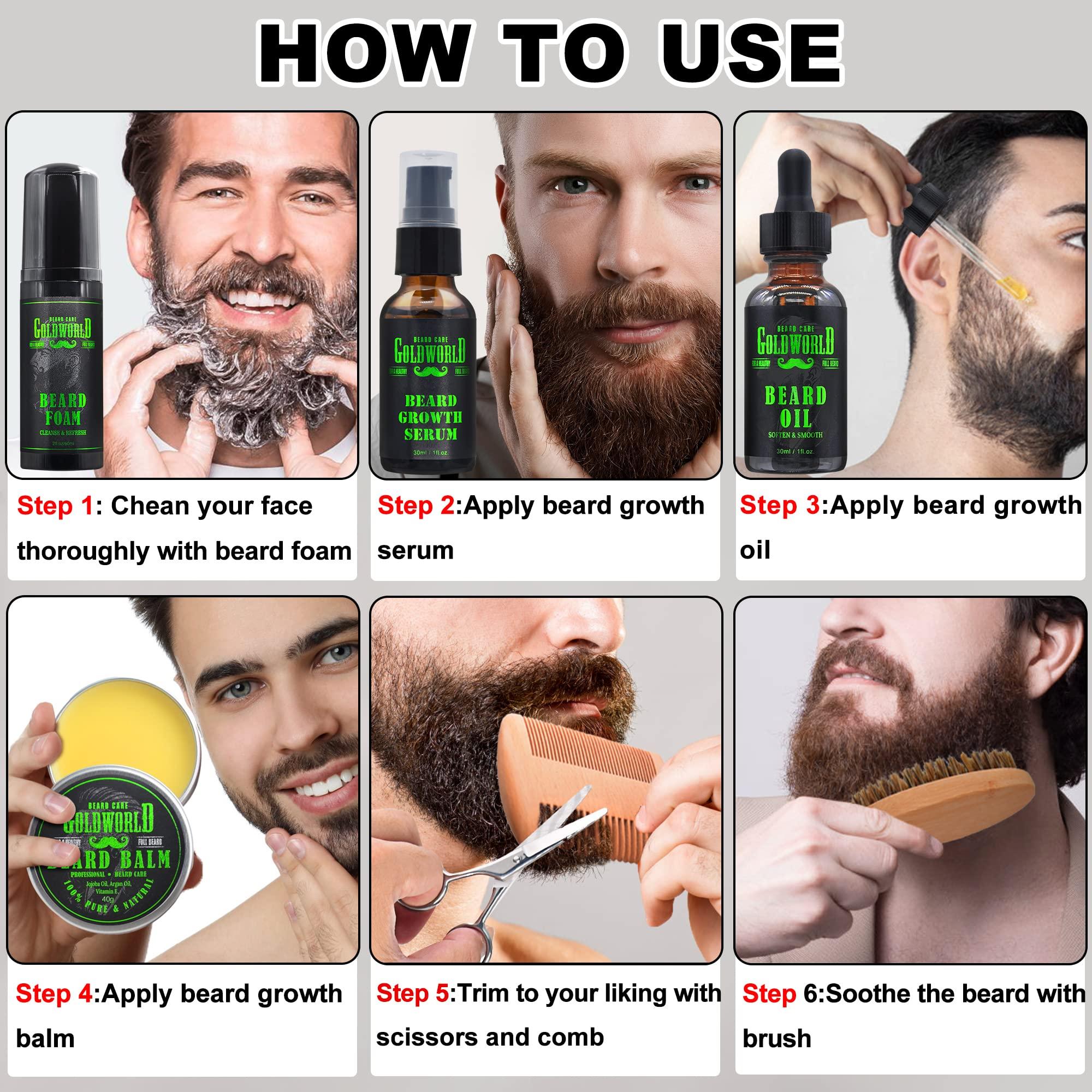 GoldWorld Beard Kit Beard Grooming Kit w/Beard Wash/Shampoo Beard Oil Balm Brush Comb Scissor Bag e-Book Christmas Stocking Stuffers Gifts Ideas for Men Him Dad Boyfriend Husband Mens