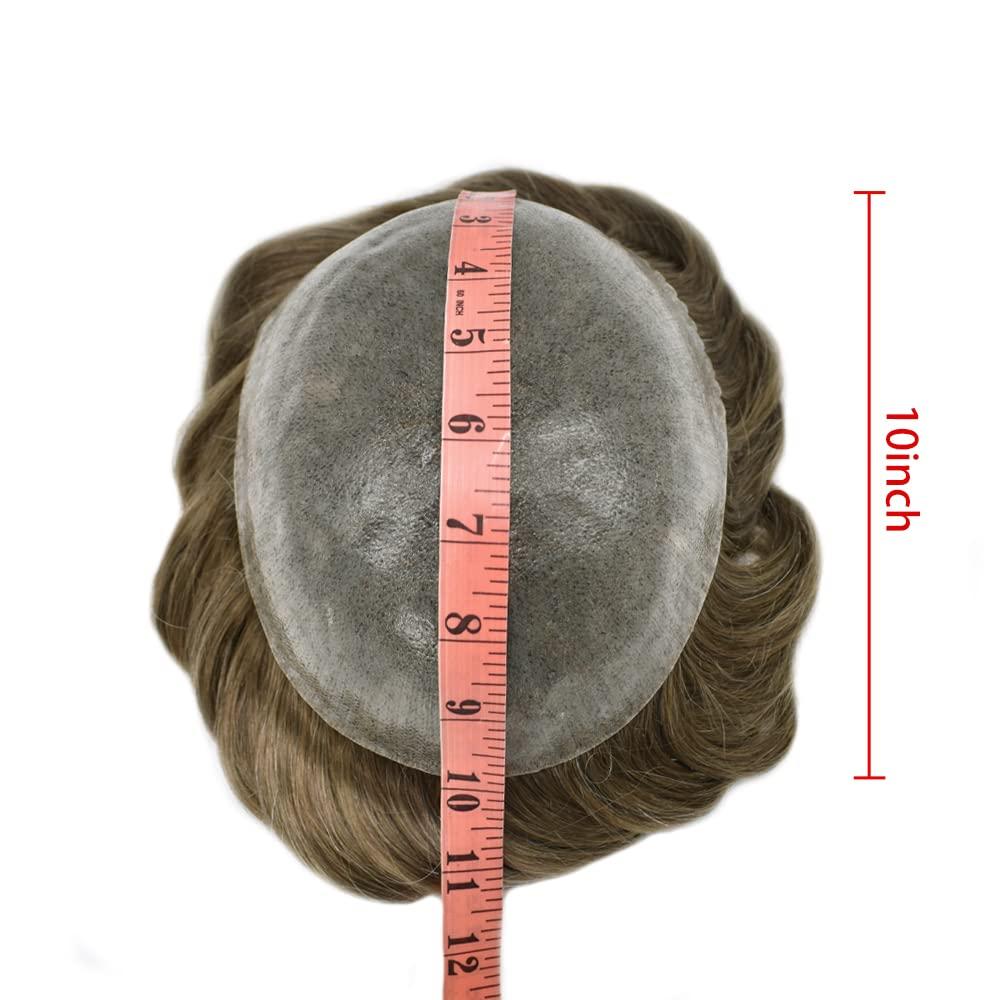 Hair Wonders Toupee for Men Hair Piece Real Human Hair Full Poly Skin Mens Toupee Men Hair System Hair Replacement Systems for Men Invisible Hair Pieces for Men #1710 17# DARK ASH BLONDE+10% GREY 6x9