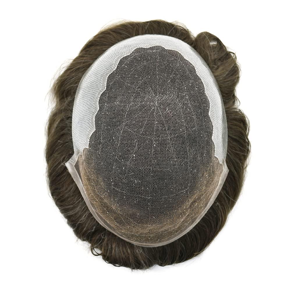 Hair Wonders Hair Wonders Toupee For Men Real Human Hair Soft Swiss Lace Mens Toupee Hair Piece Replacement System For Men Hair System Protesis Capilar Para Hombre7x9 100% light to Medium density 4# MEDIUM BROWN