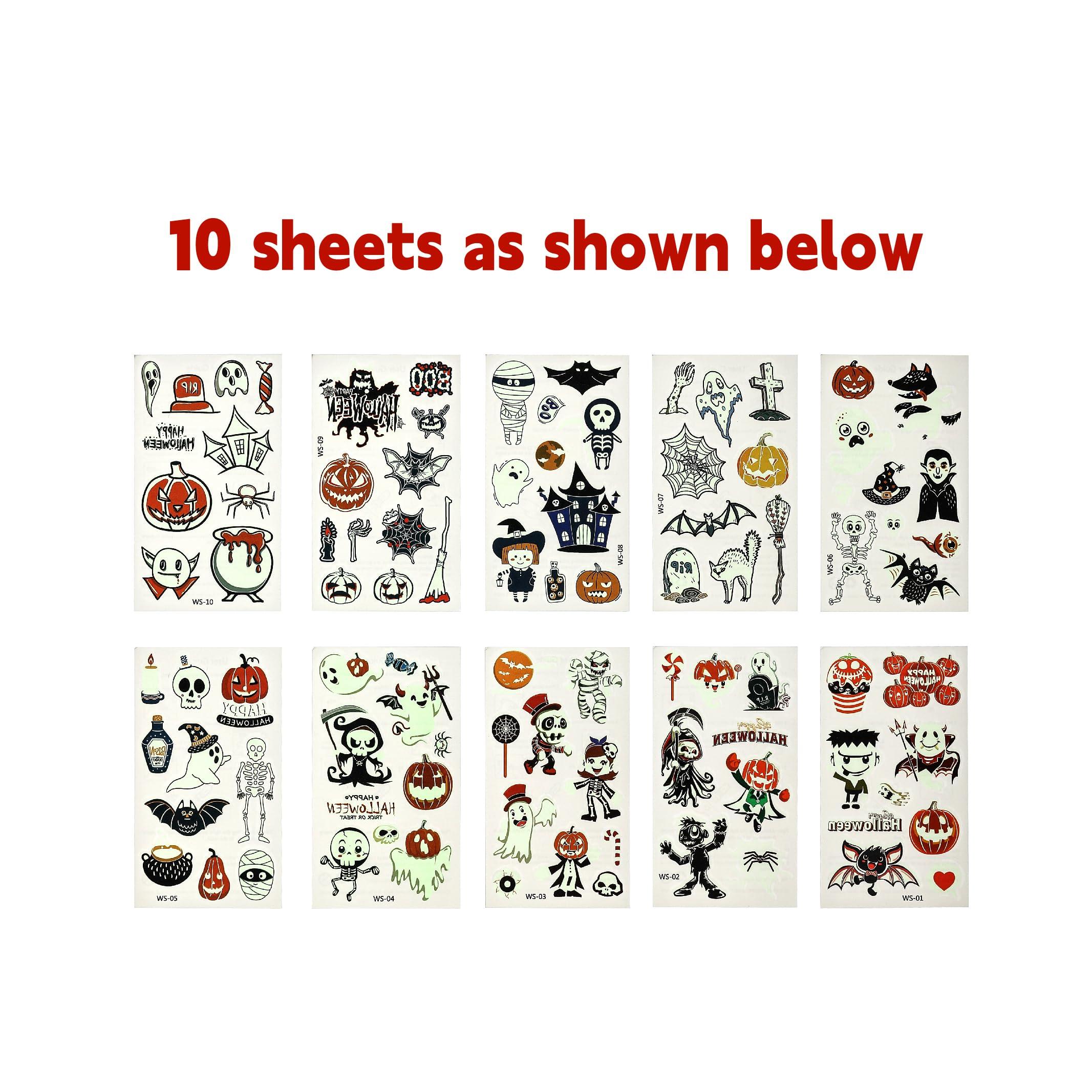 SYMPABASIC SOUFFAHOUSE Luminous Temporary Tattoo Kit Fake Tattoos Glow In The Dark Tattoos Halloween Party Supplies for Boys and Girls (Halloween)