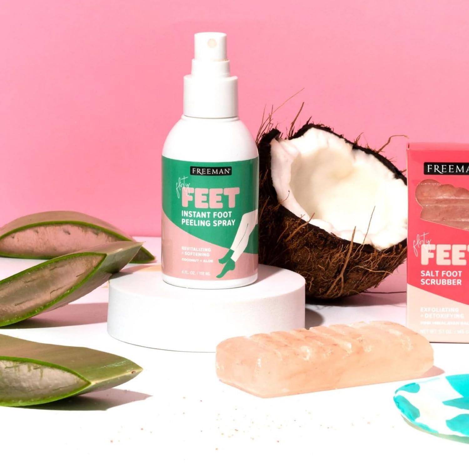 FREEMAN Freeman Flirty Feet Instant Foot Peeling Spray, Exfoliating Foot Mask For Summer, Moisturizing & Smooth Dry, Cracked Heels, Remove Dead Skin Quickly, Cruelty-Free & Vegan, 4 fl.oz./ 118 ml Bottle