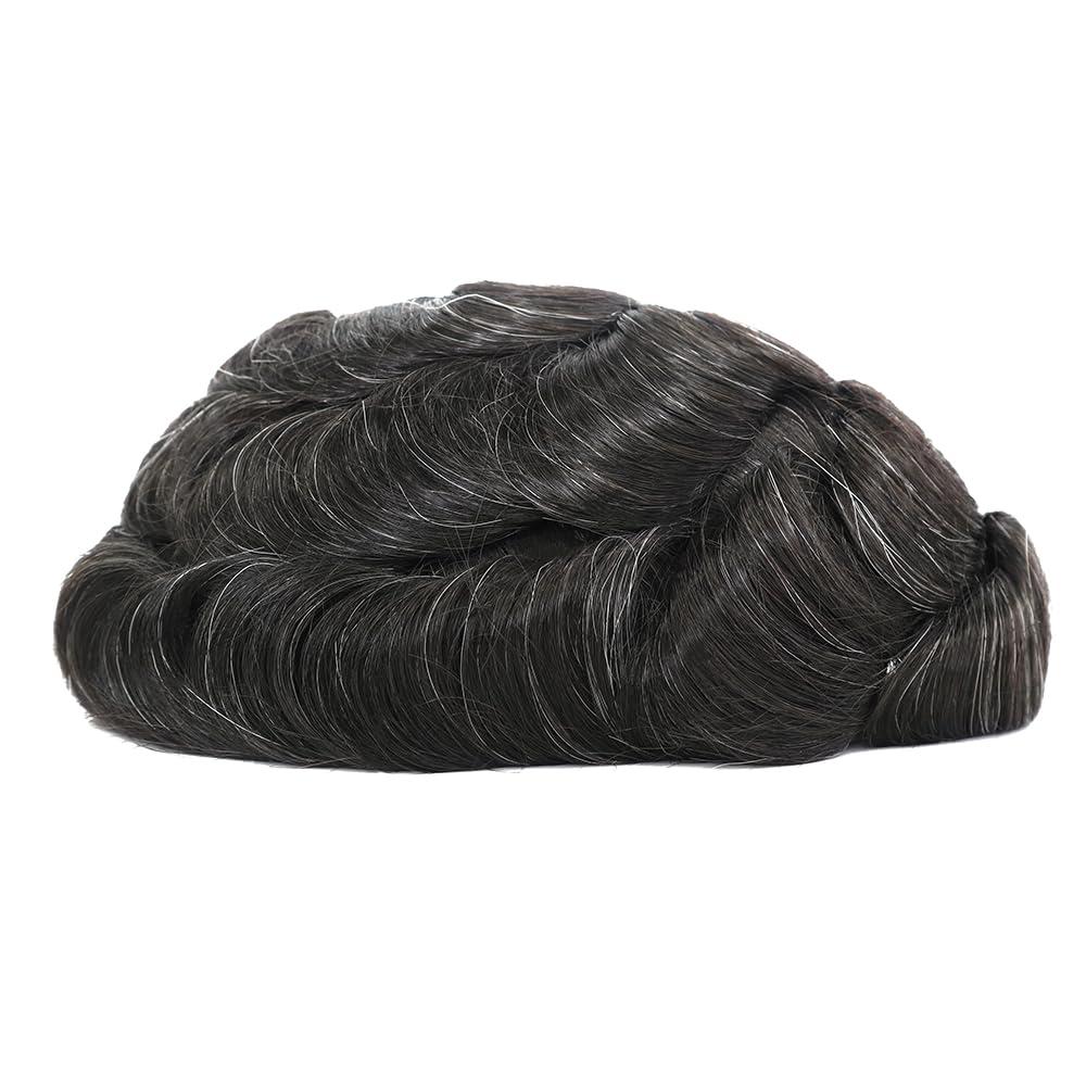 HAIR NATURE HAIR NATURE Mens Toupee Human Hairpieces, Hair System for Men, Real Hair Units Lace Front Poly Skin Hair Unit #1B10