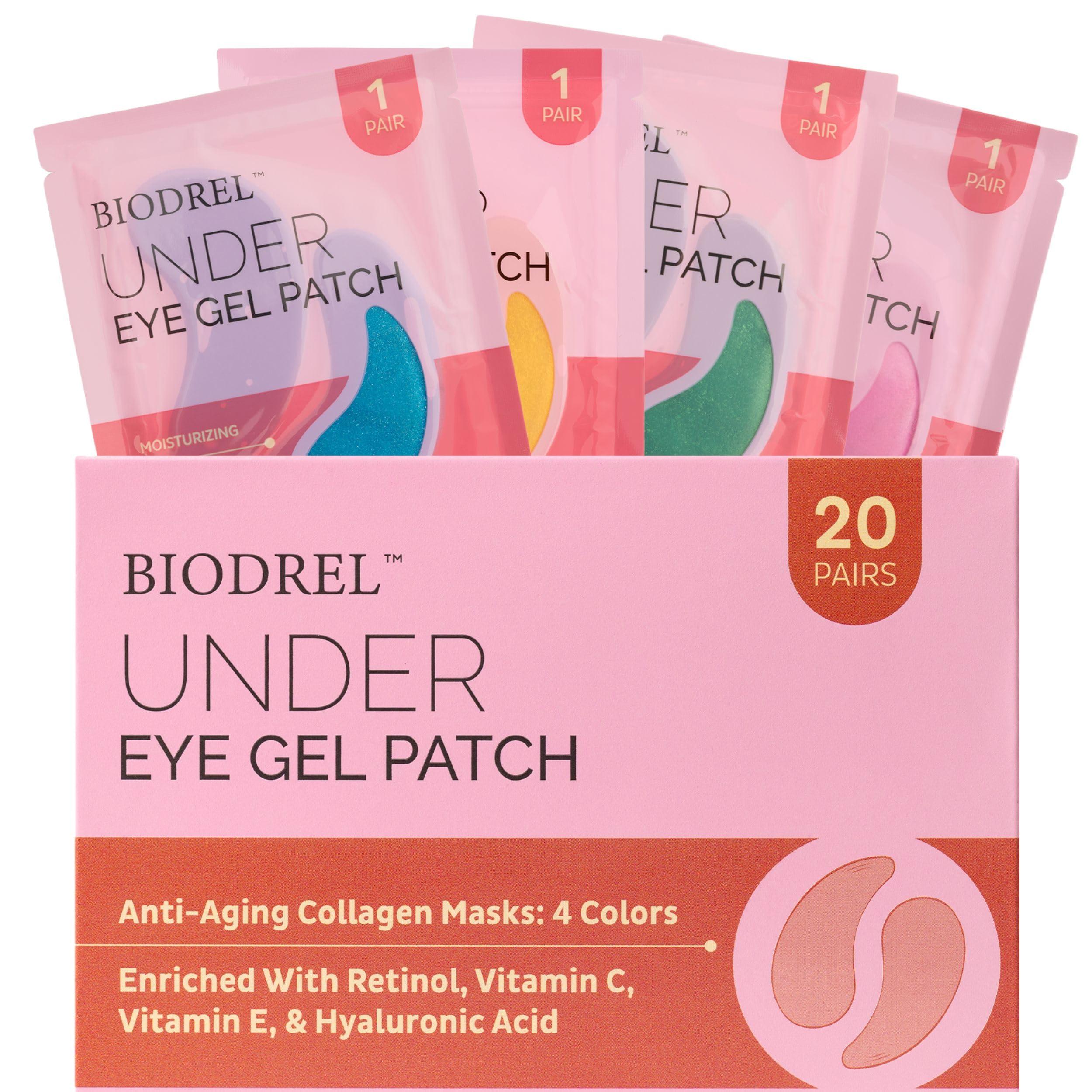 BIODREL BIODREL- Under Eye Patches (20 Pairs) for Dark Circles, Puffy Eyes, Wrinkles, Eye Bags Treatment - Collagen Mask for Men & Women with Retinol, Vitamin C - Cooling Eye Gel Pads - Puffiness Care Masks