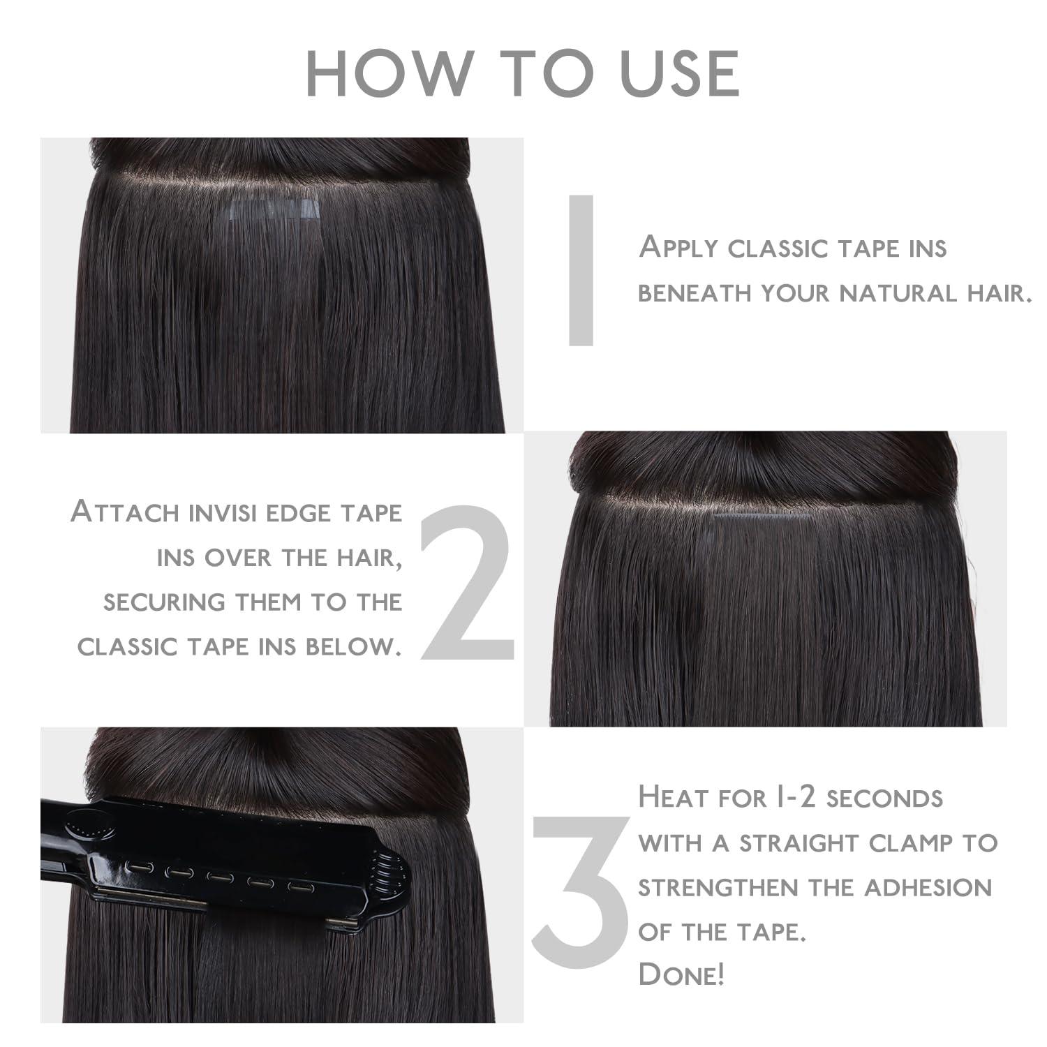 Wennalife WENNALIFE Invisi Edge & Classic Tape in Hair Extensions Human Hair, 18 Inch 50g 20pcs(10pcs Invisi Edge & 10pcs Classic) Natural Black Invisible Luxury Remy Hair Natural Seamless Injected Tape Ins