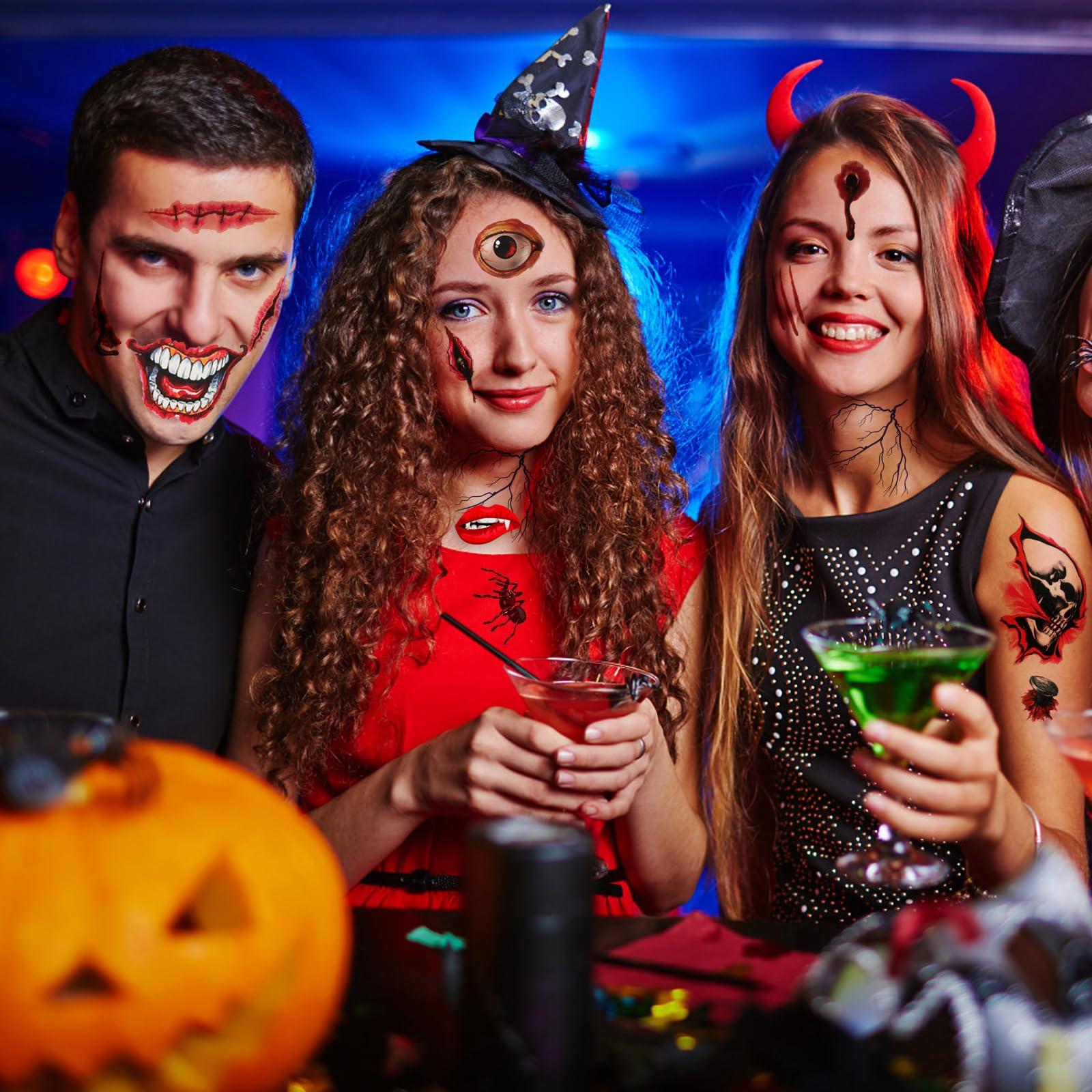 toututu toututu Halloween Horror Makeup Fake Scars Temporary Tattoos - 118 Pcs Realistic Bloody Stitches Wound Tattoo Stickers for Face & Body, Zombie, Chucky, Vampire Cosplay, Pranks & Masquerade Parties