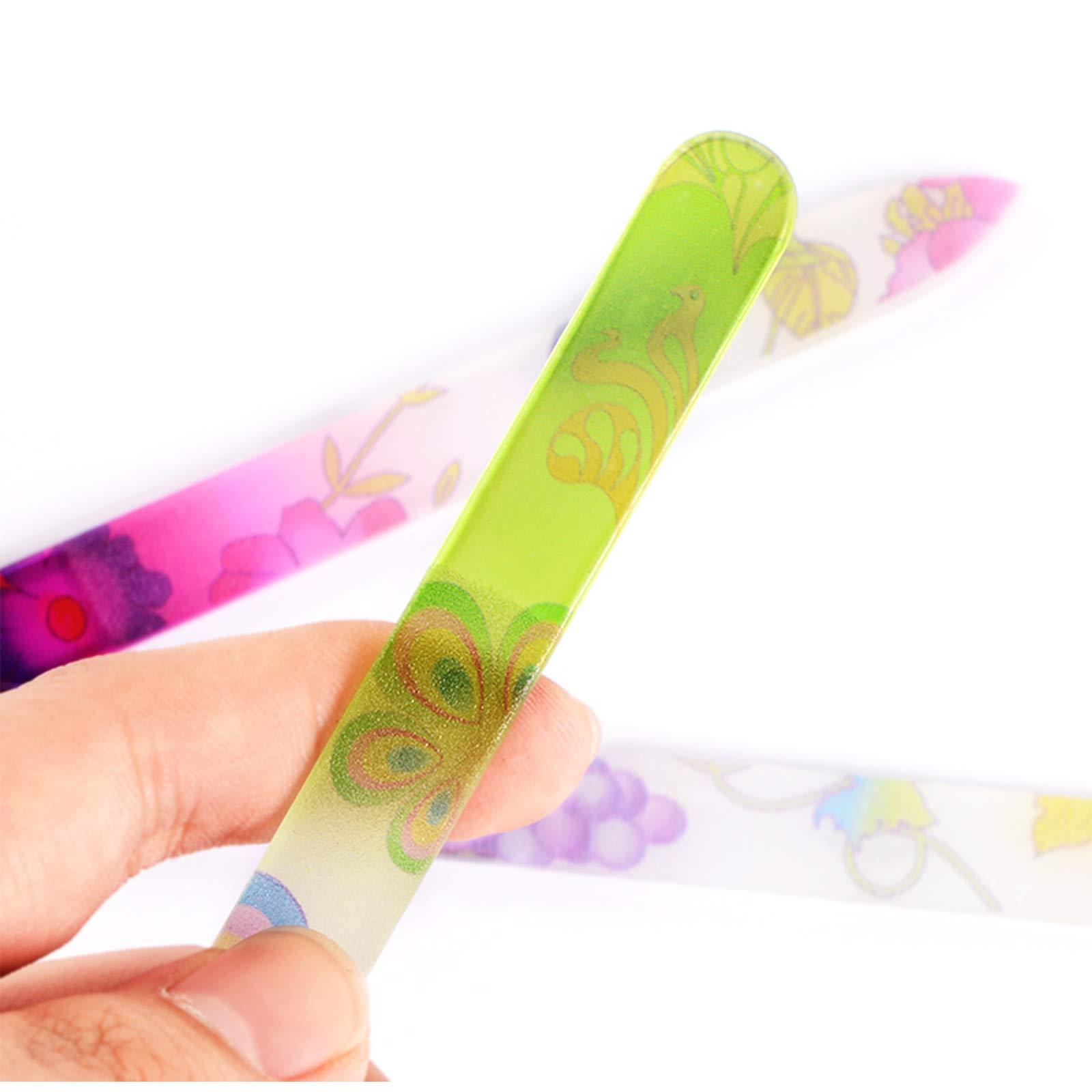 LUOTIVON 5 Pack Glass Nail File with Case, Crystal Fingernail Files, Double Sided Finger Nail Files, Professional Manicure Nail Care for Presents (Printed-5PCS with Case), Christmas Gifts Stocking Stuffers