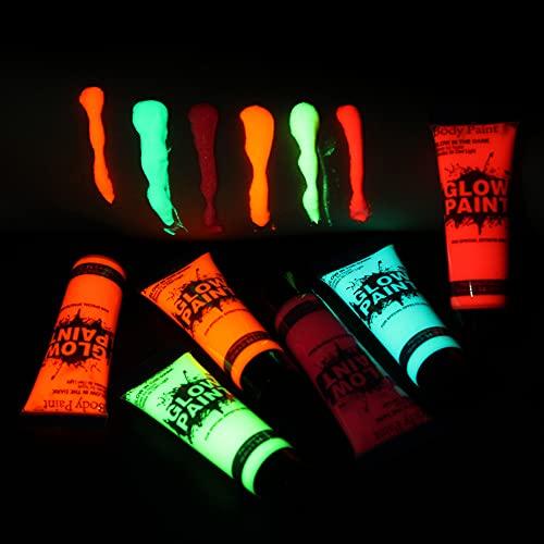 Entweg Glow in The Dark Body Paint,Entweg 24 Tubes 10Ml/0.34Oz Art Body Paint Glow in Uv Light Face & Body Paint with 6 Colors Glow Blacklight Neon Fluorescent for Party Clubbing Festival Halloween Makeup