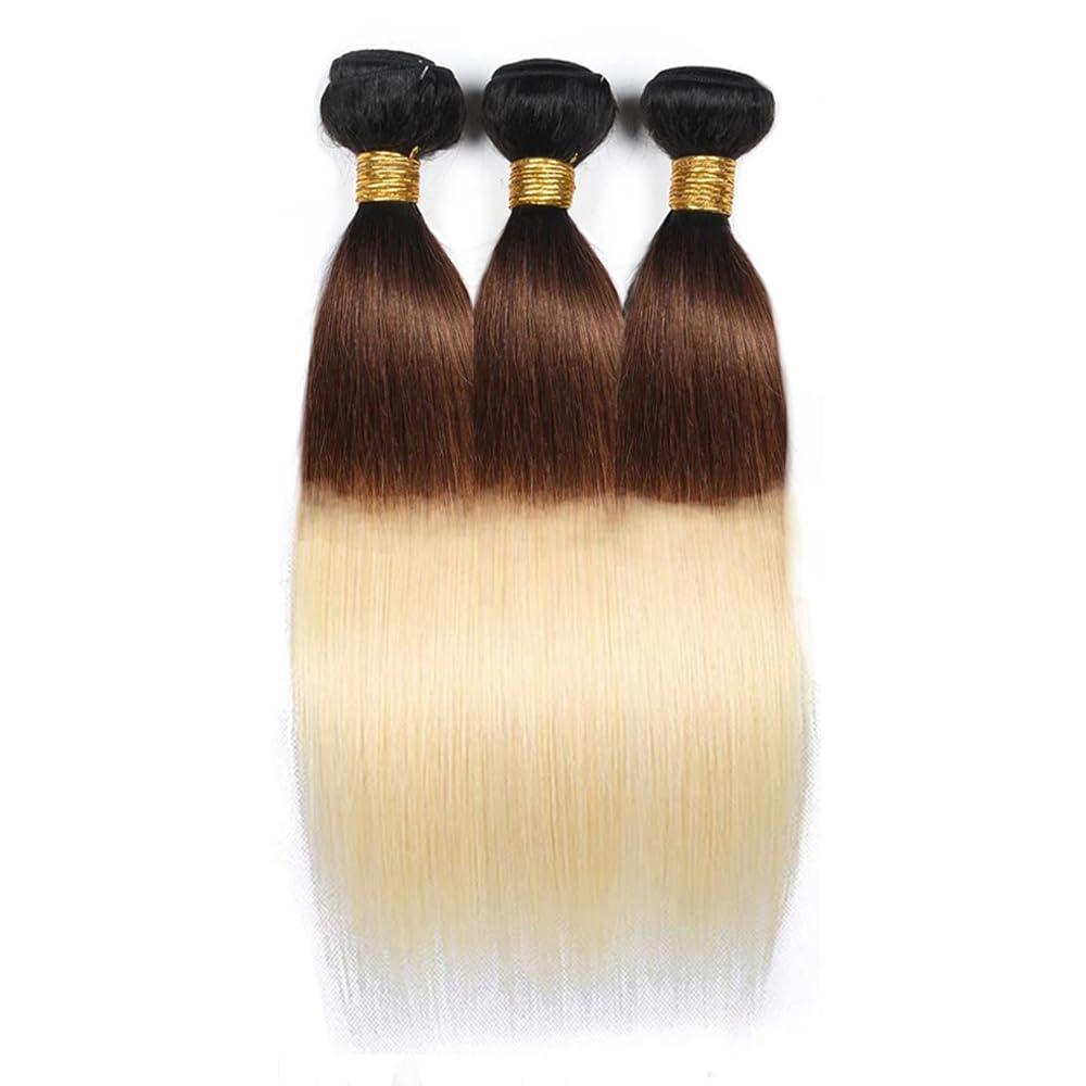 CnumGunm T1B/4/613 Bundles 613 Straight Human Hair Bundles Natural Black Straight Bundles 30 30 30 Inch 3 Bundles 3 Tone Color #4 Brown and 613 Blonde Bundles Human Hair Weave