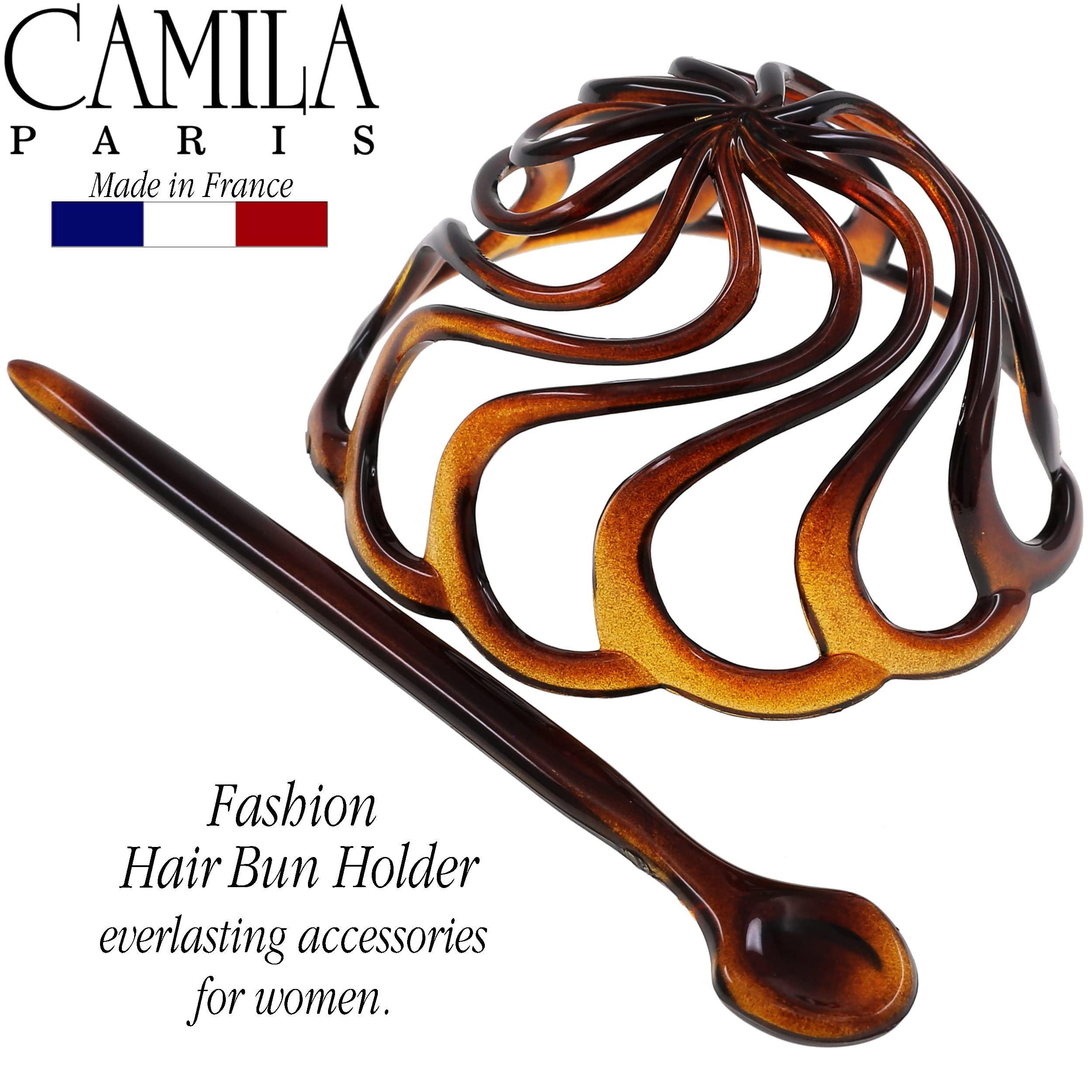 Camila Camila Paris CP16 French Hair Bun Clip Maker Cover Cap Holder, Tortoise Shell, Round Dome Bun Hair Clip for Women Hair Updo, Styling Hair Bun Accessories for Women, No Slip and Durable, Made in France