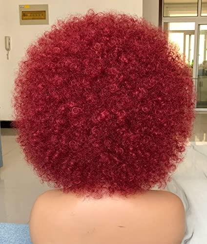 HIHOO HIHOO Short Afro Wig with Bangs for Black Women Afro Kinky Curly Wig 70s Premium Synthetic Big Afro Wig(BUG)