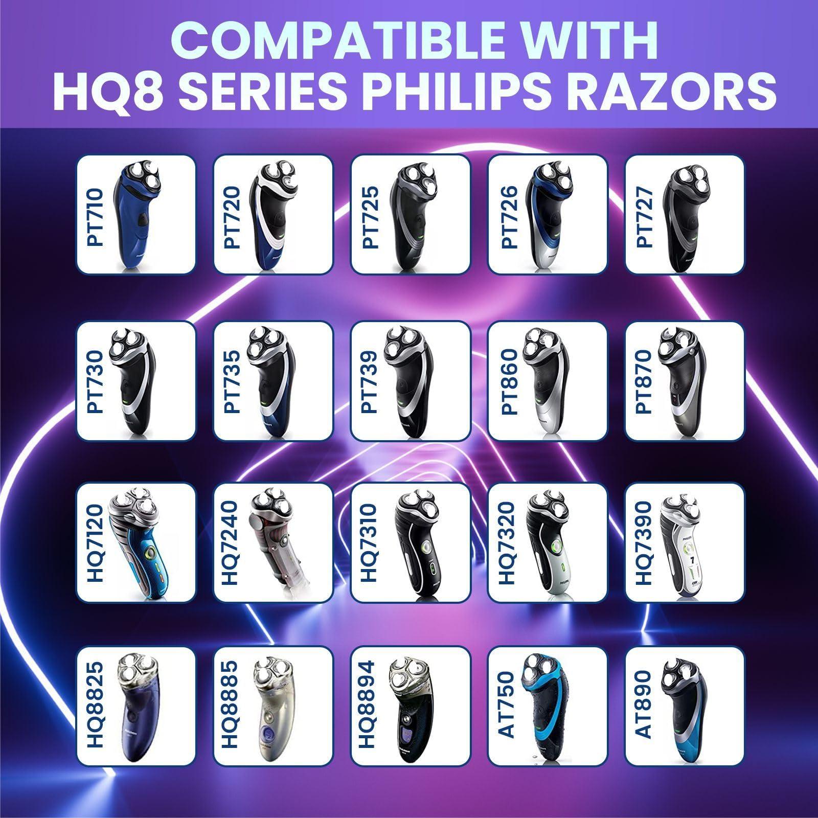 Golden Lotus Creations Golden Lotus Creations HQ8 Replacement Heads, Compatible with Philips Norelco Aquatec Electric Shaver Razor Series, HQ8, AT880, PT730, Philips Norelco HQ8 Replacement Heads, 3PCs