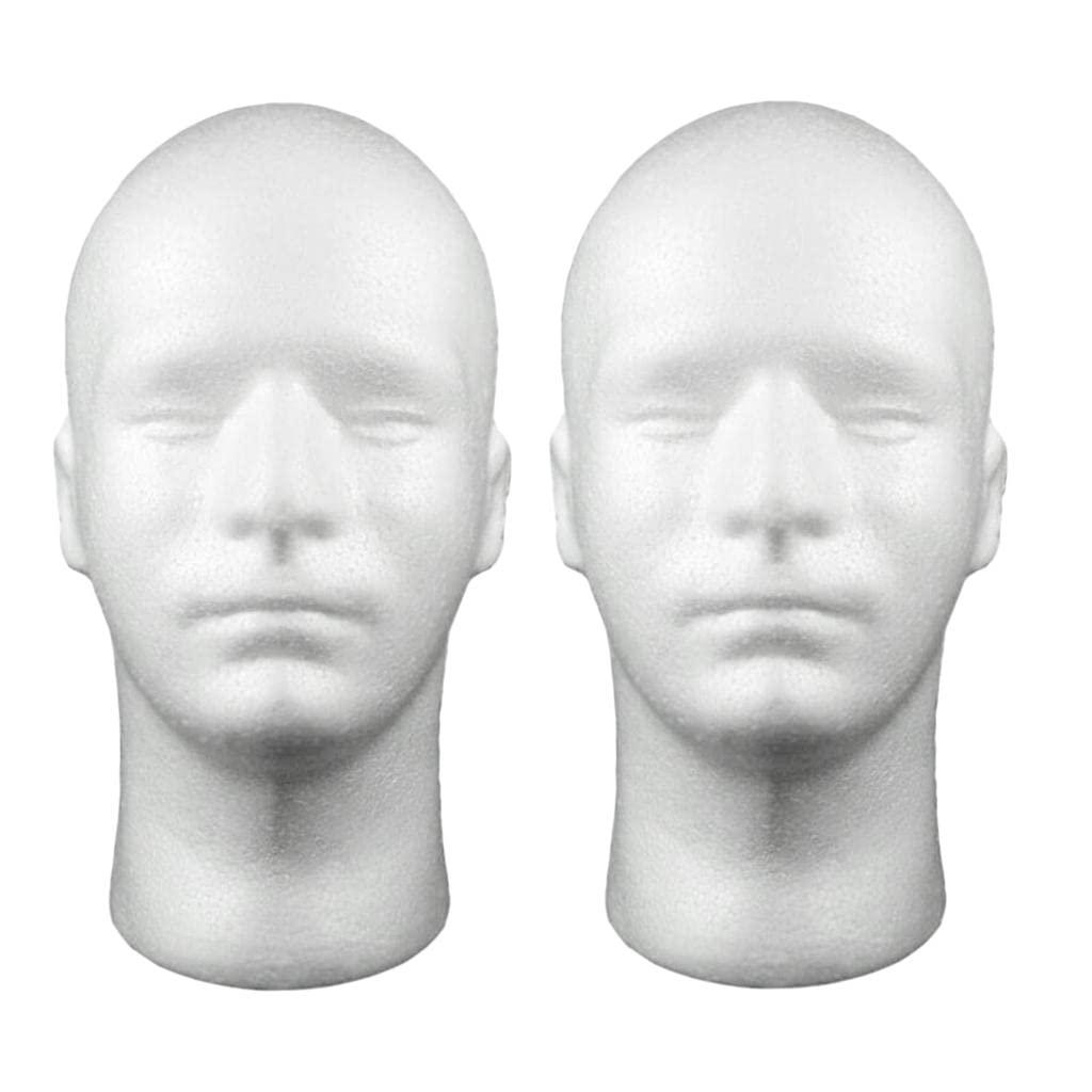 CarpNettore Male Foam Head Mannequin - Styrofoam Head Display Wig Stands for Wigs Hats Halloween Decoration (White, 2pcs)