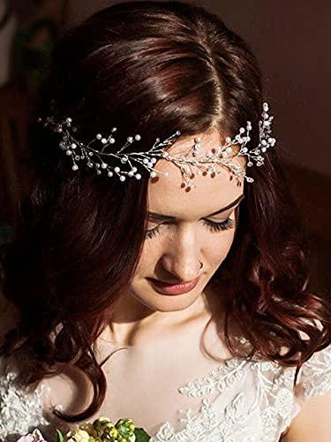 Yean Yean Babys Breath Hair Piece Wedding Hair Vine Silver Rhinestone Headband Bridal Branch Crystal Wreath Crown Bridal Flower Vine Accessories for Bride and Bridesmaid (Silver)
