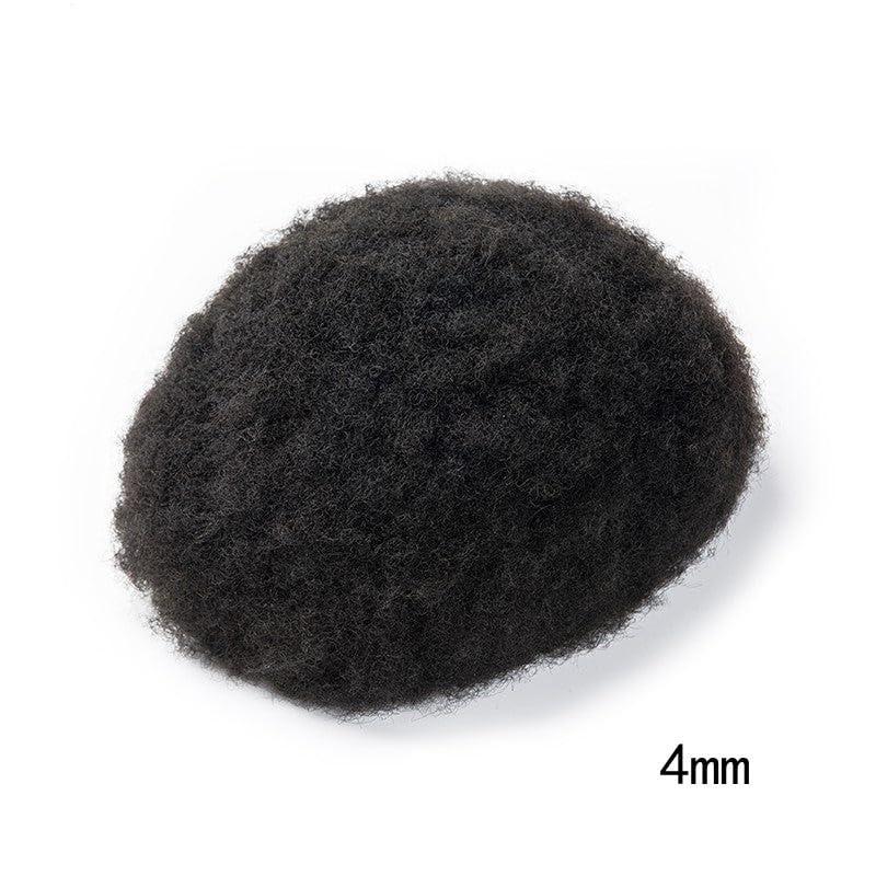 Generic Afro Toupee for Black Men Kinky Curly Brazilian Human Hair Piece African American Afro Wavy Men Toupee Hairpieces Full Poly Thin Skin Men Replacement System 8X10 Hair Units Black Men (4mm afro wave-1B# Natural Black)