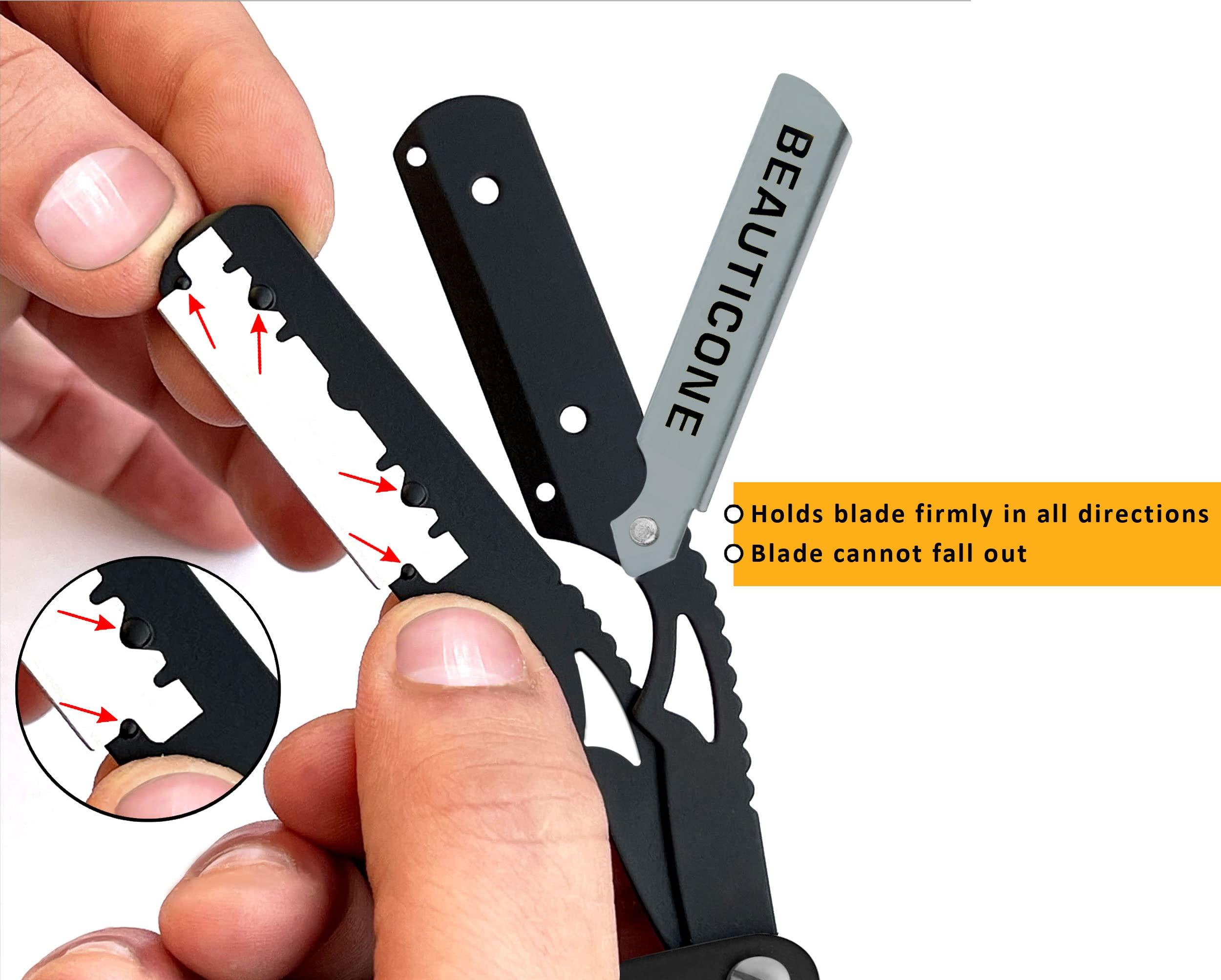 BEAUTICONE Straight Edge Razor for Men, Professional Straight Blade Men's Razors, Barber Shaving Knife for Beard, Single Edge Cutthroat Stainless Steel Razor (SwingLock)