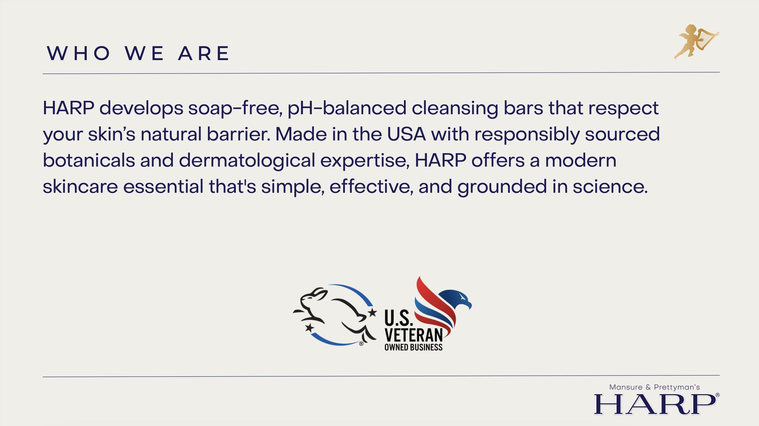 Mansure & Prettyman's HARP HARP pH-Balanced (5.0-6.0) Body Wash Bar - Exceptionally Gentle For Dry or Sensitive Skin + Shea Butter + Borage Oil | Non-Comedogenic | Soap-Free, Lye-Free. FRESH SPORT FRAGRANCE