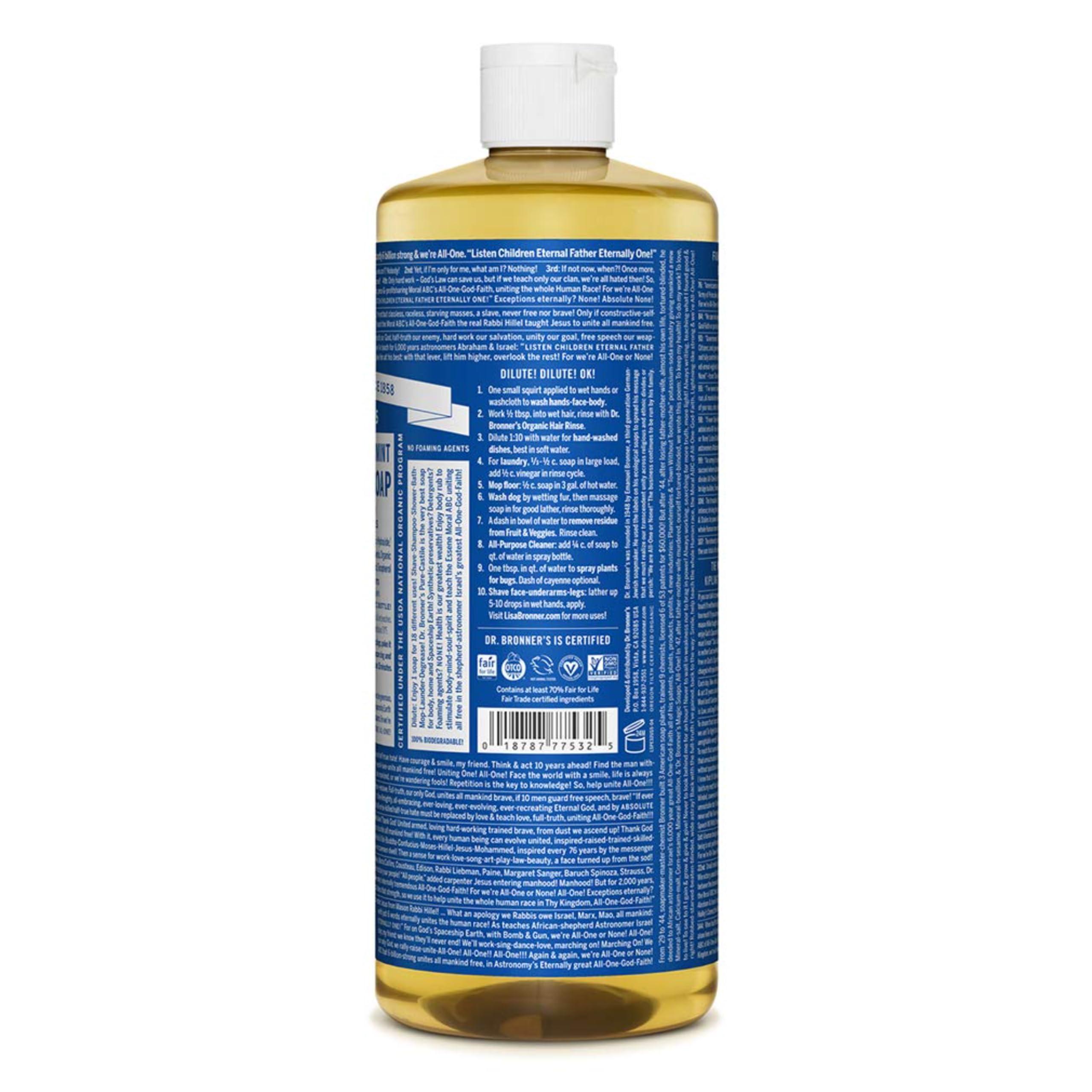 Dr. Bronner's Dr. Bronners - Pure-Castile Liquid Soap (Peppermint, 32 ounce) - Made with Organic Oils, 18-in-1 Uses: Face, Body, Hair, Laundry, Pets and Dishes, Concentrated, Vegan, Non-GMO