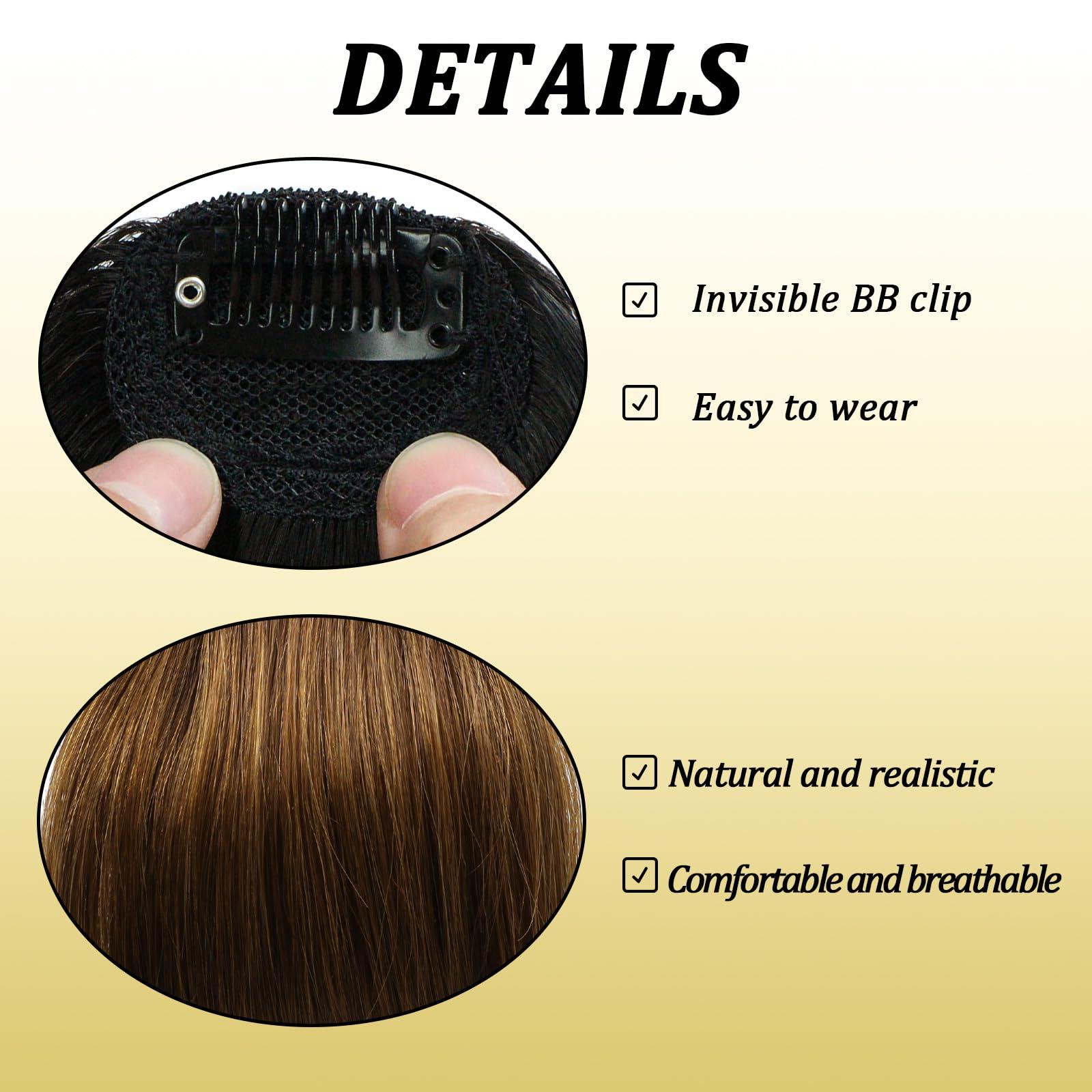 Savasana Savasana Clip on French Bangs-Real Human Hair Clip in Bangs Hairpieces Fake Air Bangs Fringe with Temples Bangs Hair Extensions(French Bangs, Medium Brown)