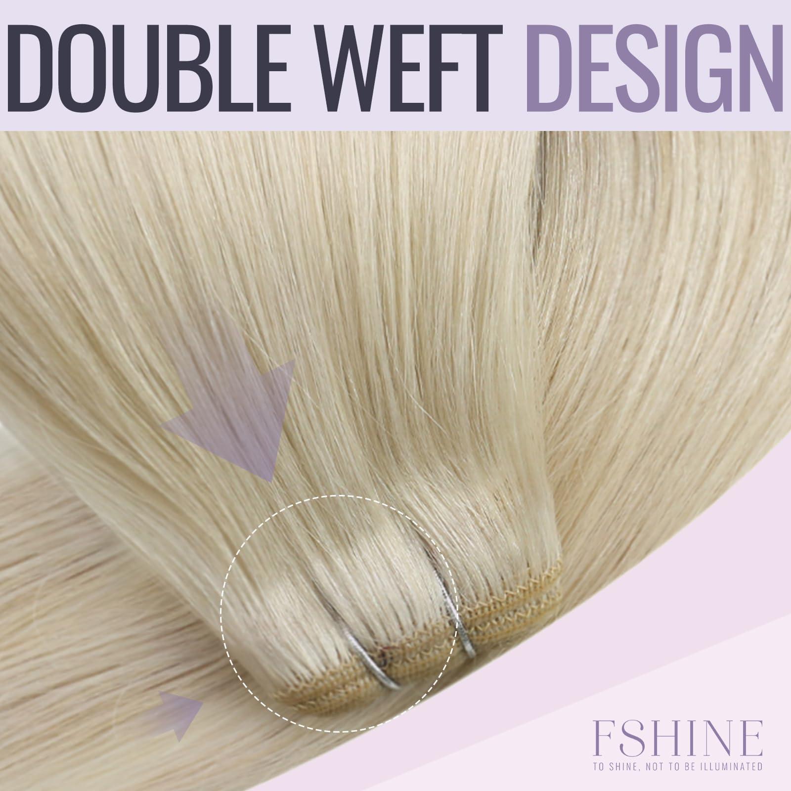 Fshine Fshine Blonde Weft Hair Extensions Human Hair 20 Inch 100 Gram White Blonde Sew in Hair Extension Double Weft Straight Real Human Hair Bundle for Women
