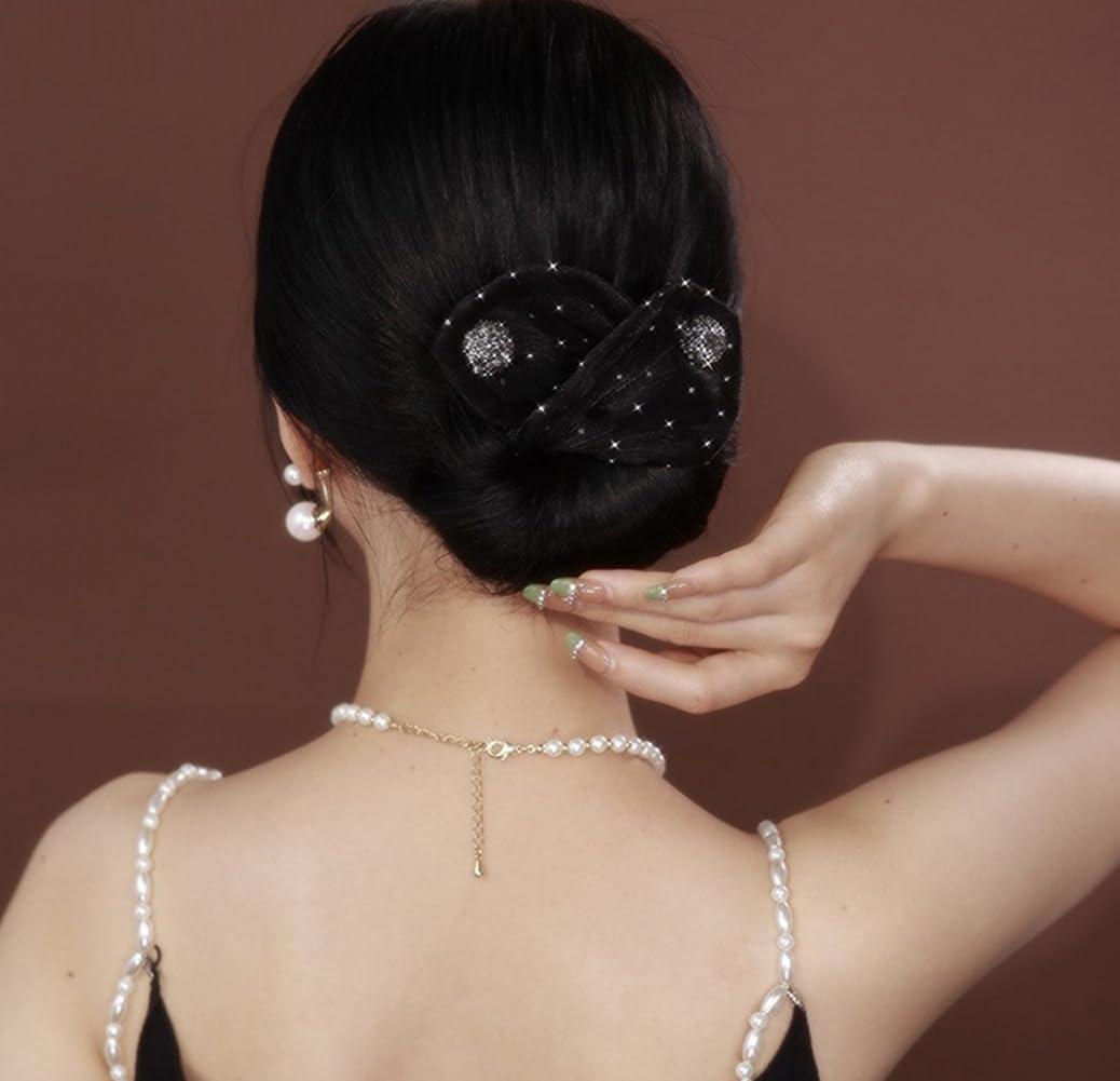 TUPSYBL TUPSYBL Shining Rhinestone Hair Bun Maker Magic Donut Hair Bun Maker Hair Twist Curler Large Buns Shaper Flexible Reusable Bun Lazy Hair Curler French Hairstyle Twist Bun Styler Maker(Black)