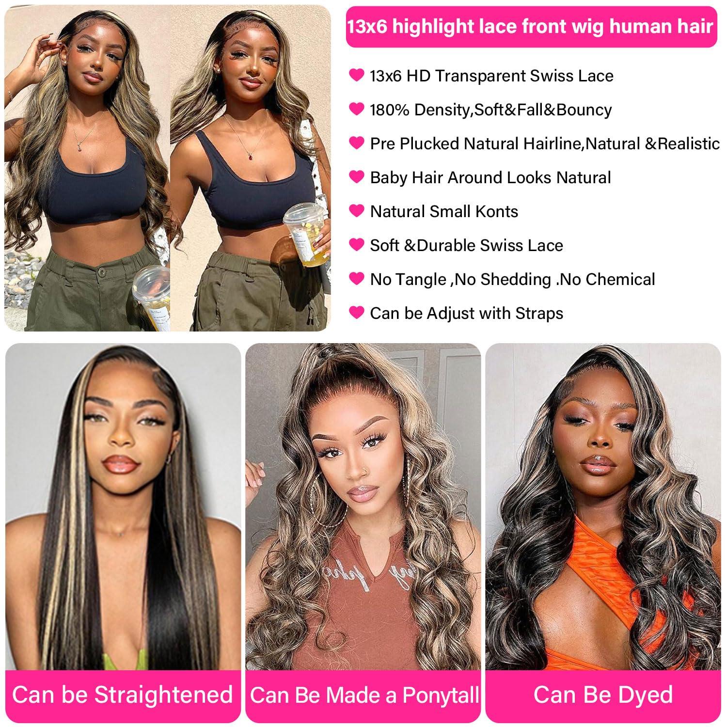 Daules Daules 26 Inch 136 Ginger Lace Front Wigs Human Hair Body Wave + 20 Inch 1B/27 Highlight Lace Front Wig Human Hair