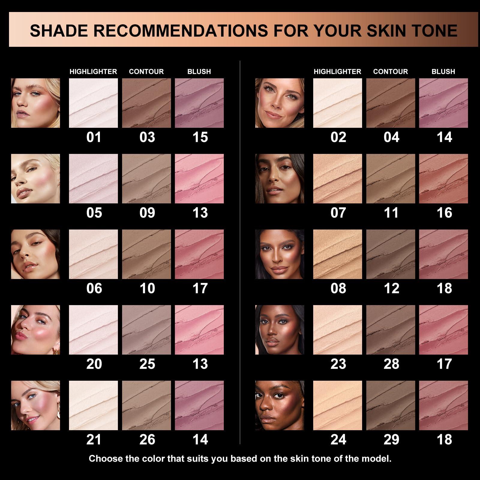 FOCALLURE FOCALLURE 3 Pcs Cream Contour Sticks,Shades with Highlighter & Bronzer & Blush,Non-greasy Long-wear Face Contouring Pen,Easy to Sculpt the Face and Create a Lightweight Finishing Makeup,MEDIUM-DEEP