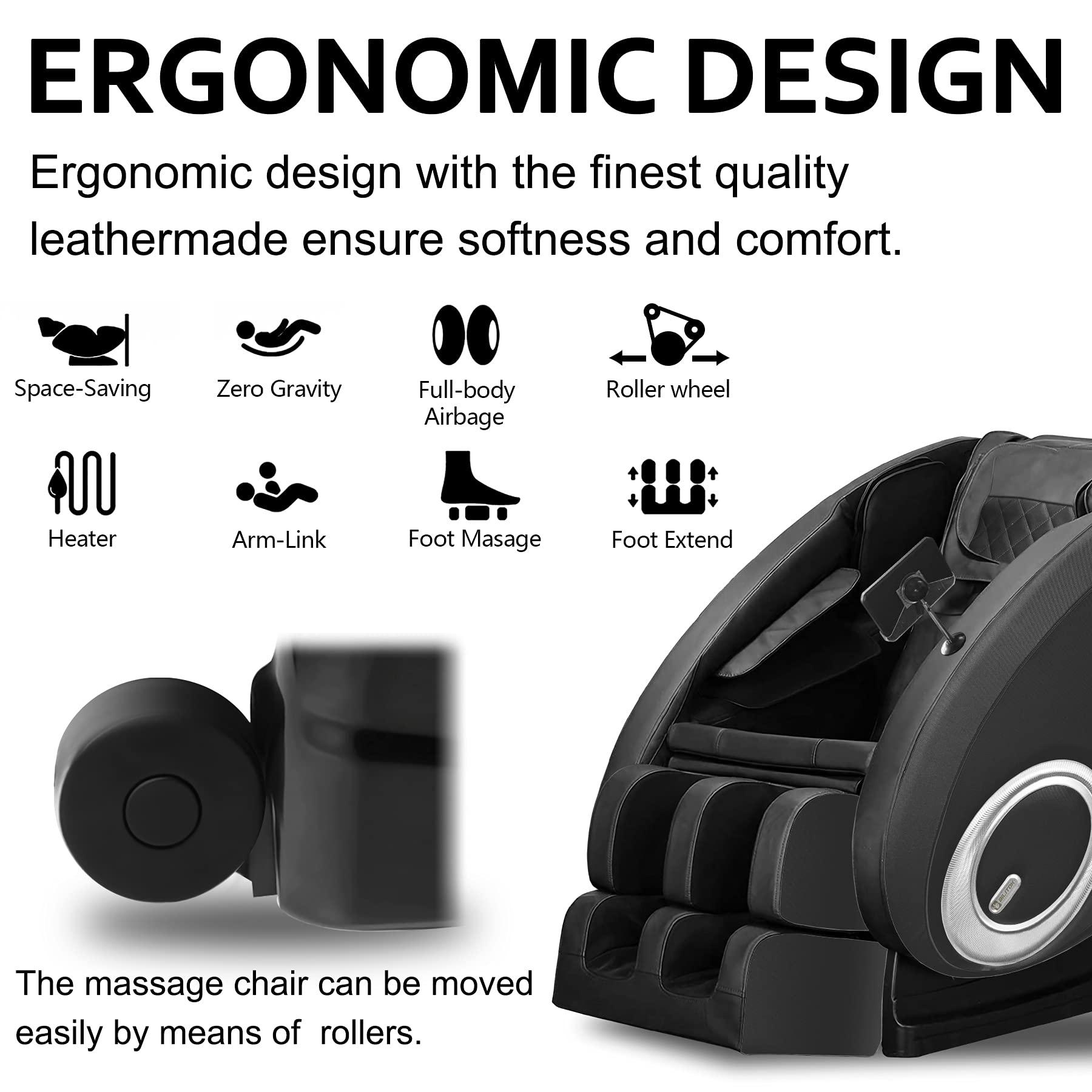 BILITOK BILITOK Massage Chair with Zero Gravity, Full Body Massage Chair Recliner with Airbags, Heating, Bluetooth Speaker, Foot Roller, Touch Screen, Gold