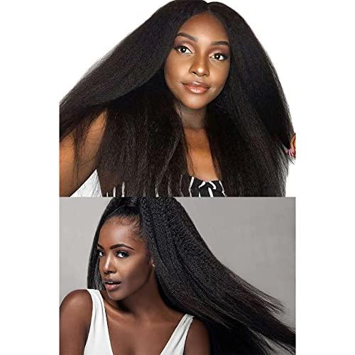 Prime Kitty 26 Inch Kinky Straight 360 Lace Frontal Wig Full Lace HD Transparent Lace Front Wigs Human Hair For Black Women Brazilian Virgin Human Hair Wigs Pre Plucked 180% Density With Baby Hair Bleached Knots