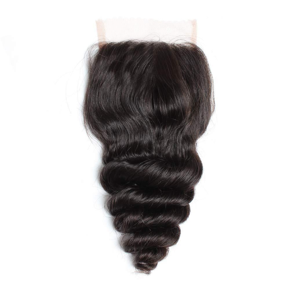 sent hair Sent Hair 4x4 Silk Base Lace Closure Human Hair with Baby Hair Loose Wave Brazilian Virgin Hair Closure Free Part Natural Color Bleached Knots 12 inch