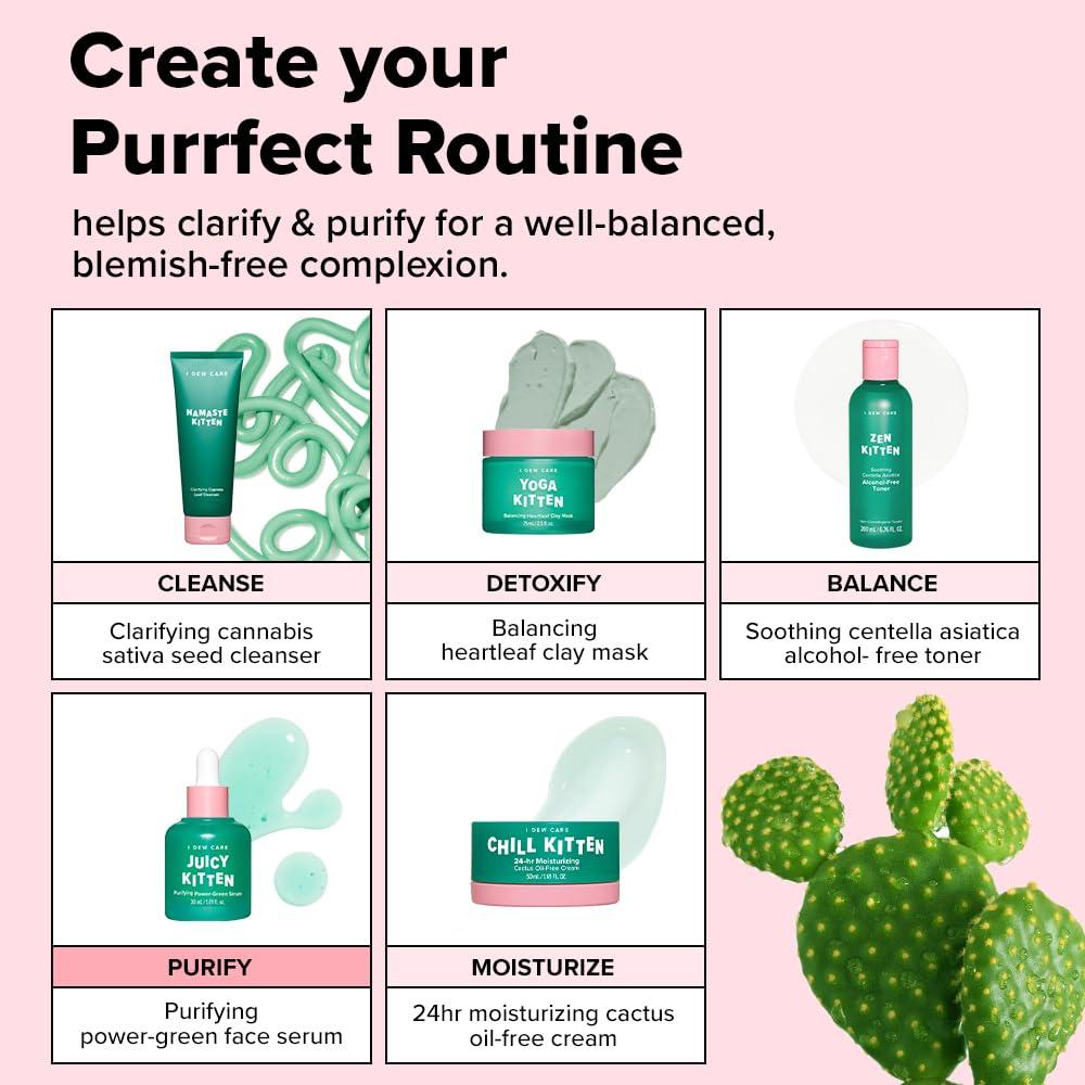 I DEW CARE I DEW CARE Korean Heartleaf Serum for blemish prone skin- Juicy Kitten | Green Juice for Face, Glass Skin with Niacinamide, Kale, Moringa Seed, Willow Bark Extract, Easter Basket Stuffers, 1.01 FL Oz