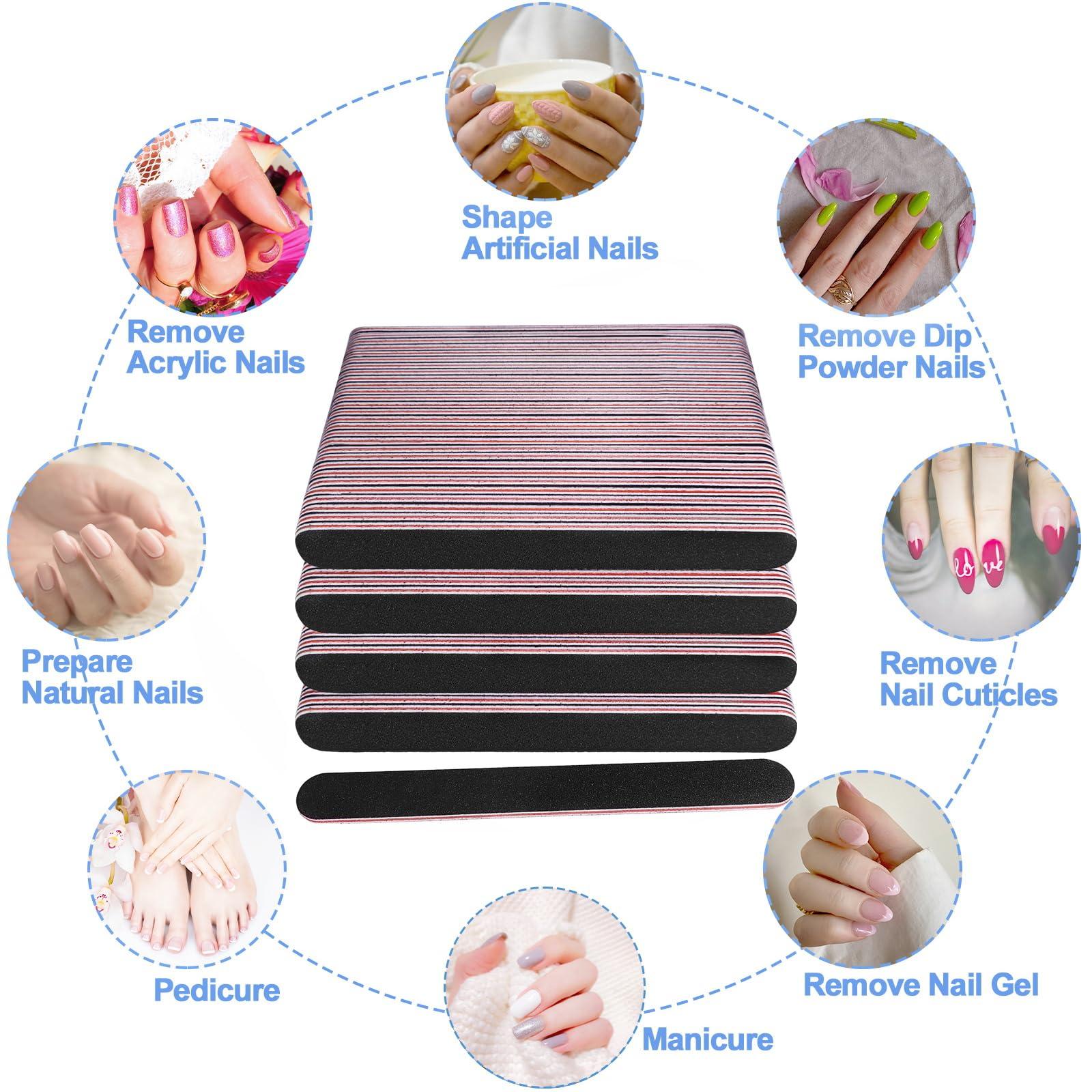 AhaTopia Nail Files Bulk (100 Pack), Professional Emery Board 100/180 Grit Nail File Double Sided Emory for Natural and Acrylic Nails Fingernail Files for Gel Nail Reusable Manicure Disposable Pedicure Black