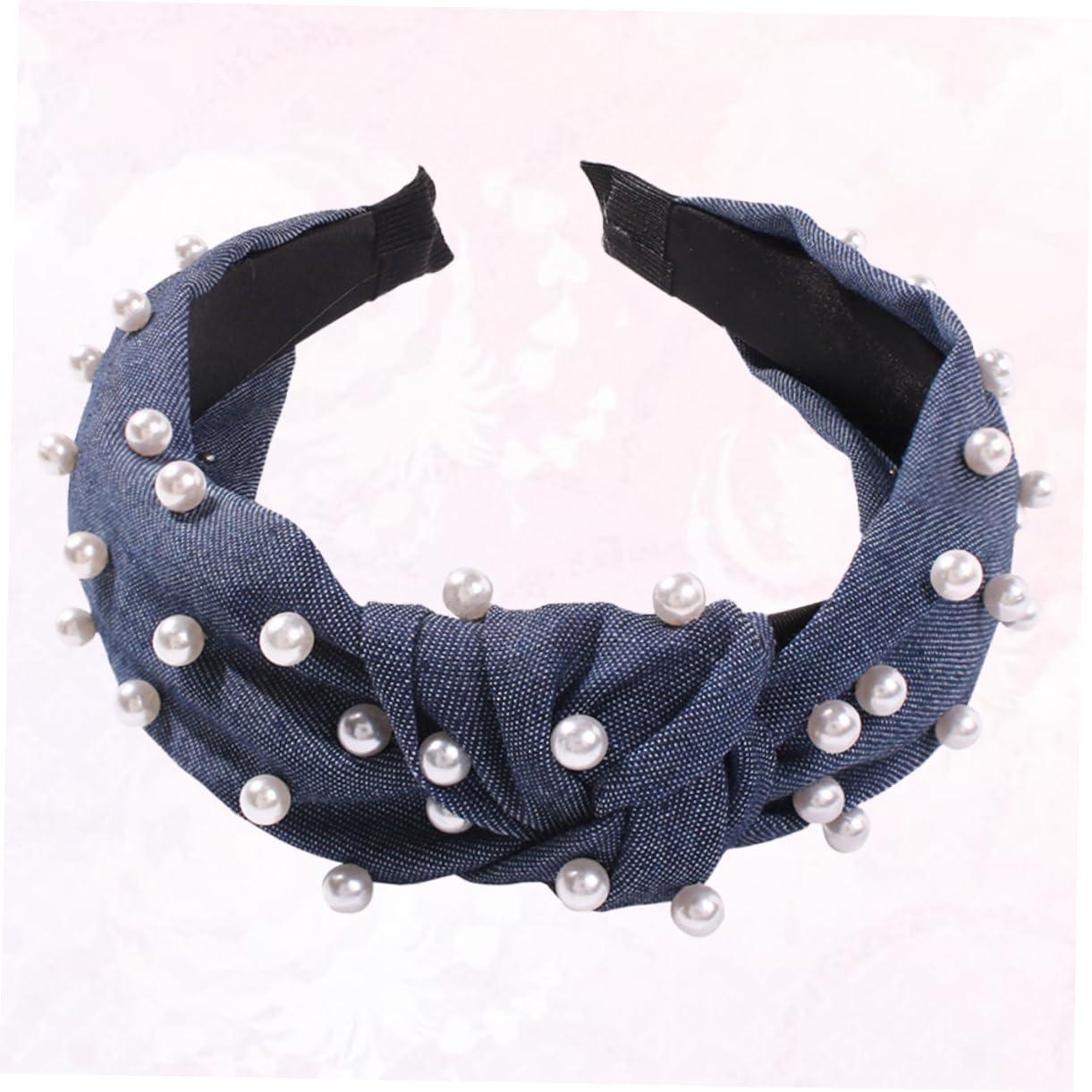 NOLITOY NOLITOY Creative Wide Rim Pearl Headband for Women and Fashion Knot Hair Hoop Dark Blue Comfortable Headband for Everyday Wear and Special Occasions