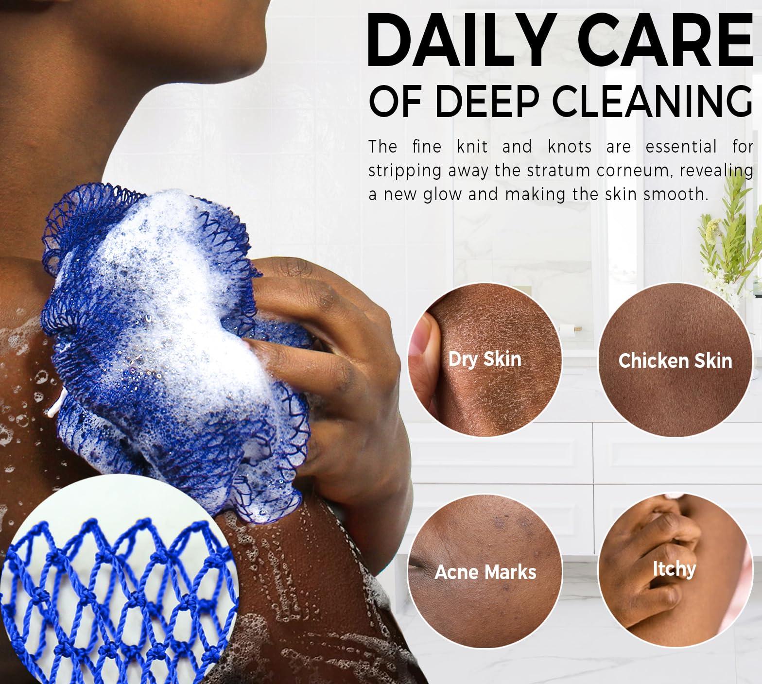 RelaxScene African Net Loofah Sponge - 2 Pieces Black Owned Authentic Body Sponges - Exfoliating Wash Cloths for Showering Pink & Blue - Back Scrubber Exfoliator Shower Sponge for Body Bath Accessories