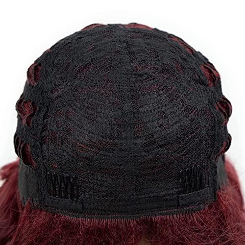 Fencca Fencca Burgundy Long Curly Wigs for Women Heat Synthetic Wig Wine Red Wavy Long Curly Hair Wig