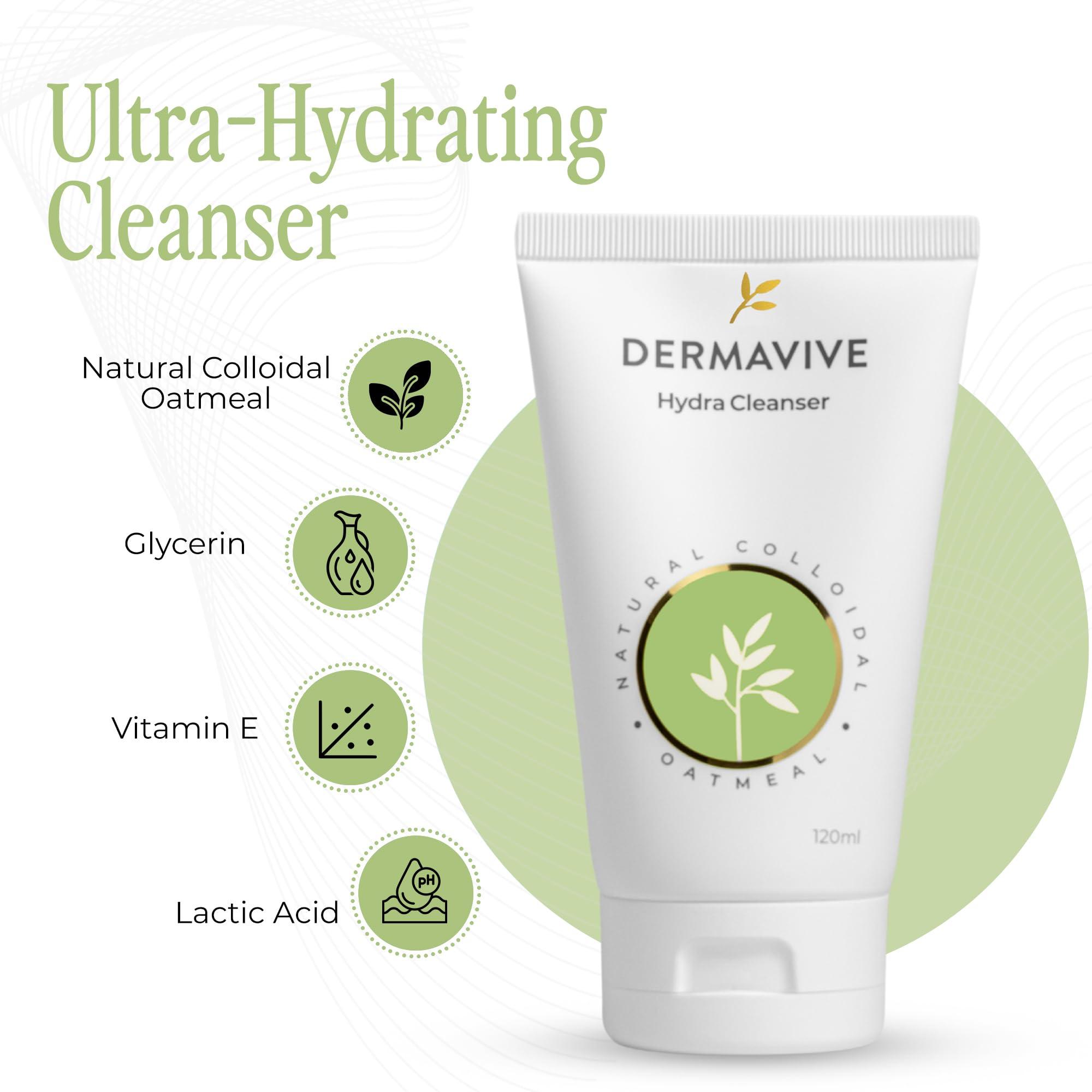 Dermavive Dermavive Hydrating Facial Cleanser, Soap-Free Gentle Cleanser with Colloidal Oatmeal & Vitamin E, Soothes & Moisturizes Sensitive & Dry Skin, Suitable for All Skin Types, 120ml (4.05oz)