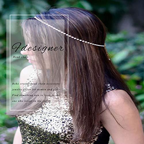 Fdesigner Fdesigner Boho Crystal Head Chain Wedding Hair Accessories Headpiece Fashion Festival Hair Jewelry Headdress for Women (Silver ?)