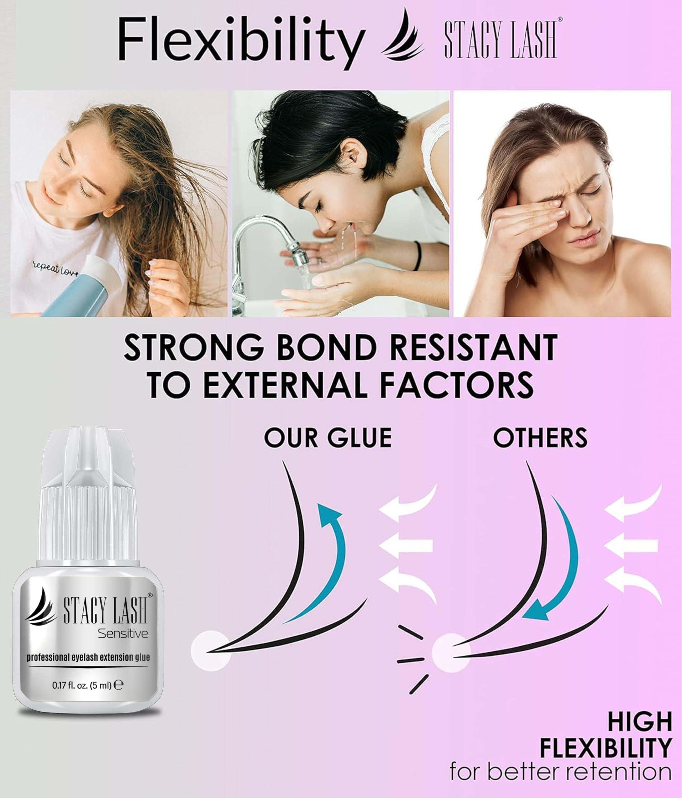 STACY LASH Sensitive Eyelash Extension Glue Stacy Lash 0.17fl.oz/5ml / 5-6 Sec Drying time/Retention 4-5 Weeks/Black Adhesive/Professional Supplies