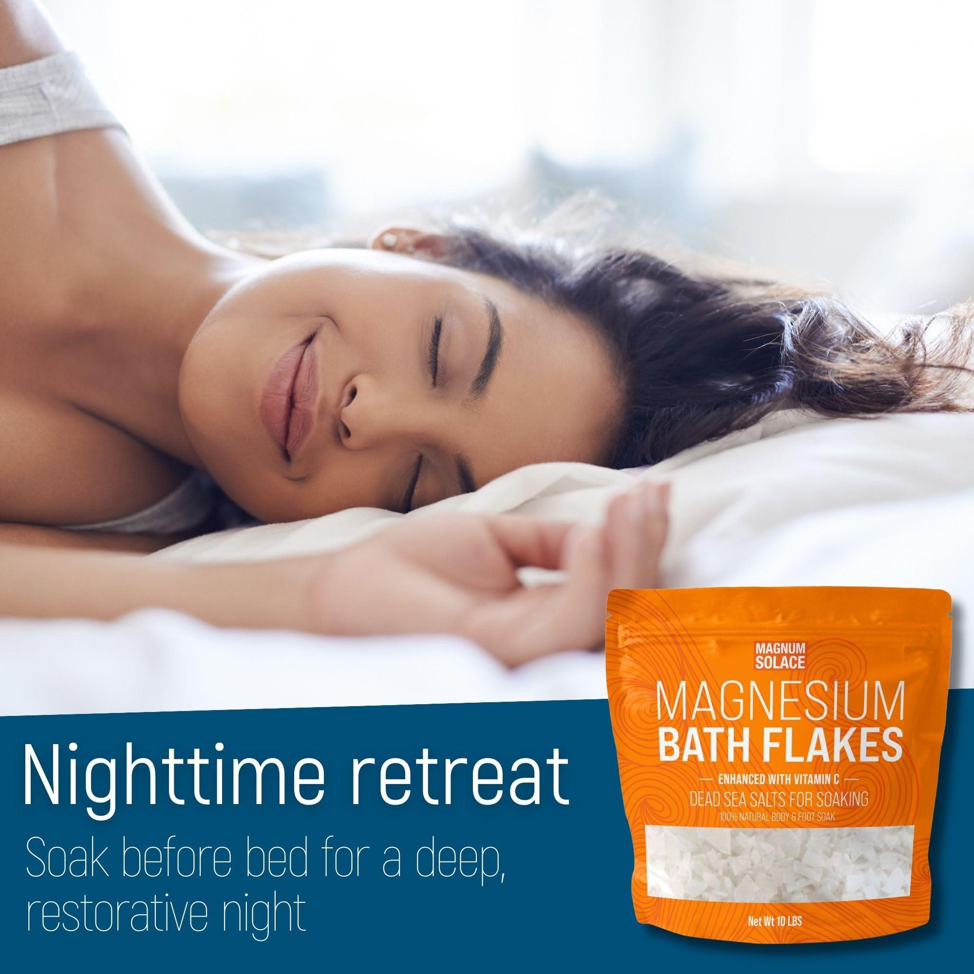 Magnum Solace Magnesium Flakes for Bath - Magnesium Chloride Flakes - Dead Sea Salts for Soaking - Enhanced with Vitamin C Crystals, 5.0 LBS