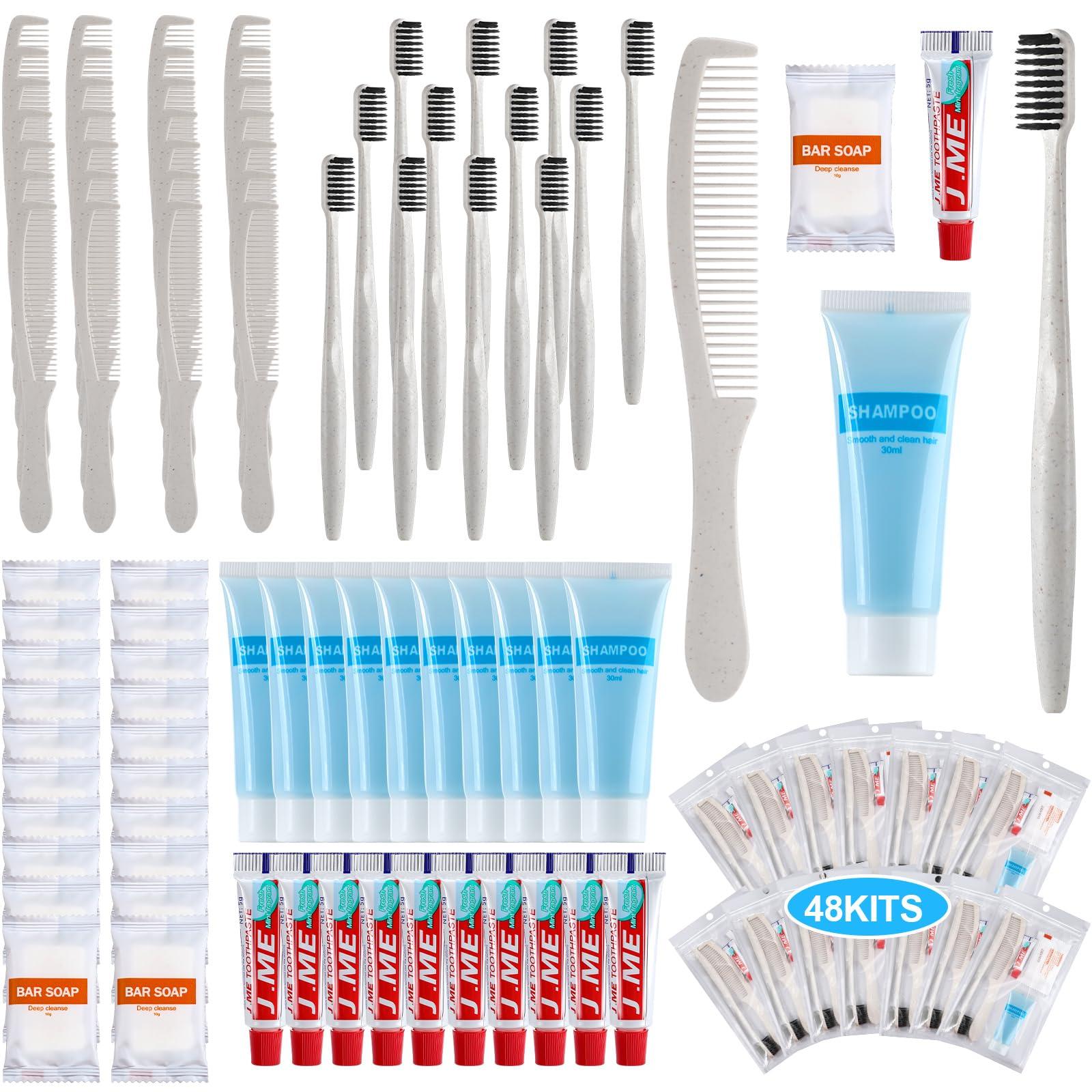 Dansib Dansib 48 Sets Basic Toiletry Kits Homeless Care Package Supplies Personal Hygiene Kits Bulk Include Disposable Toothbrush Toothpaste 30 Ml Shampoo Comb Bath Soap for Women Men Travel Charity Hotel